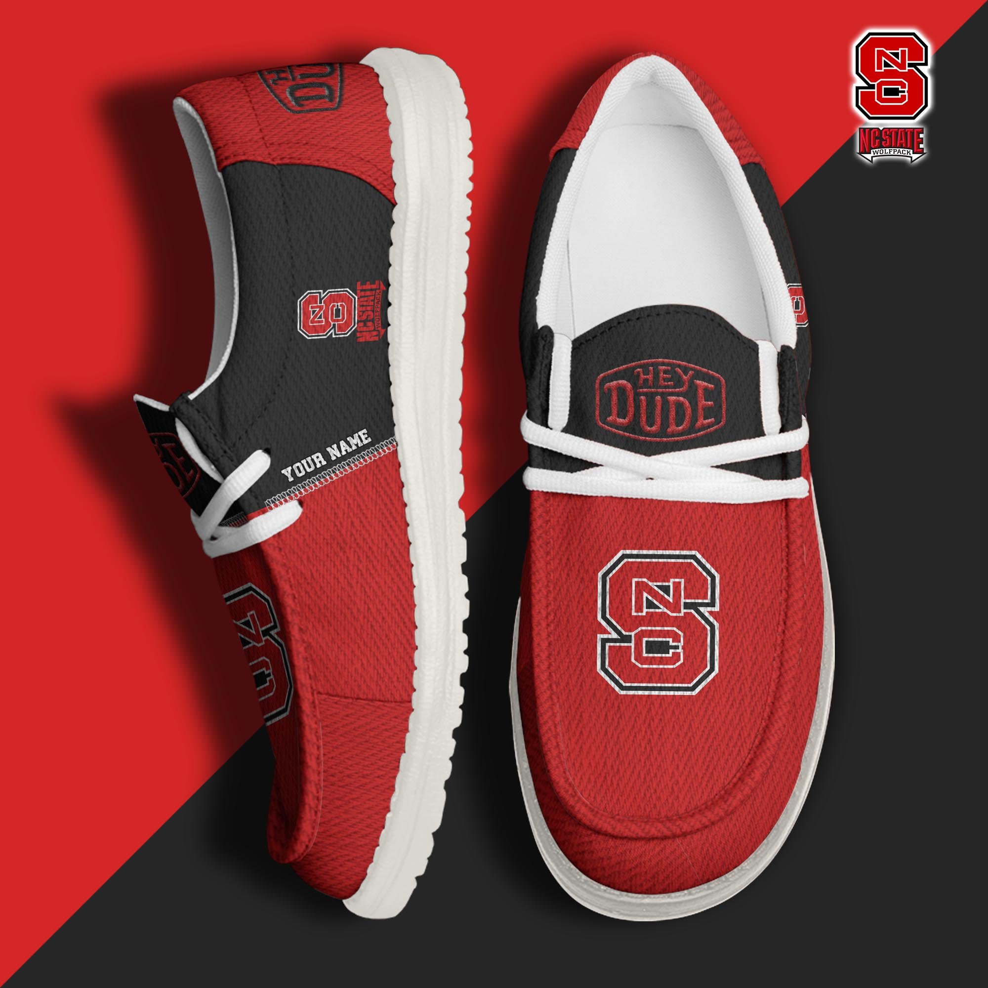 NC State Wolfpack Hey Dude Canvas Loafer Shoes 2024 Version Custom Your Name, Football Shoes For Fans, Sport Gifts ETRG-61840