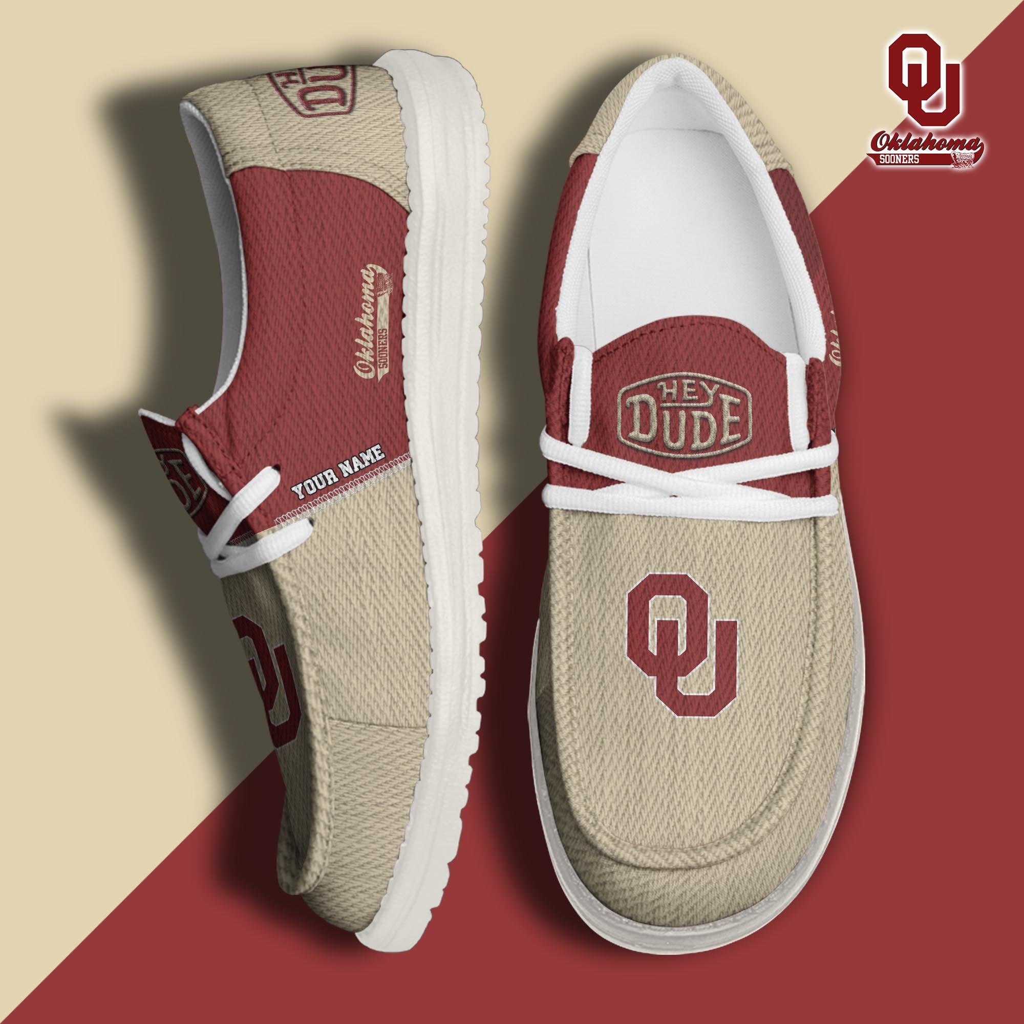 Oklahoma Sooners Hey Dude Canvas Loafer Shoes Custom Your Name, Sport Team Shoes, Sport Shoes For Lovers ETRG-61841