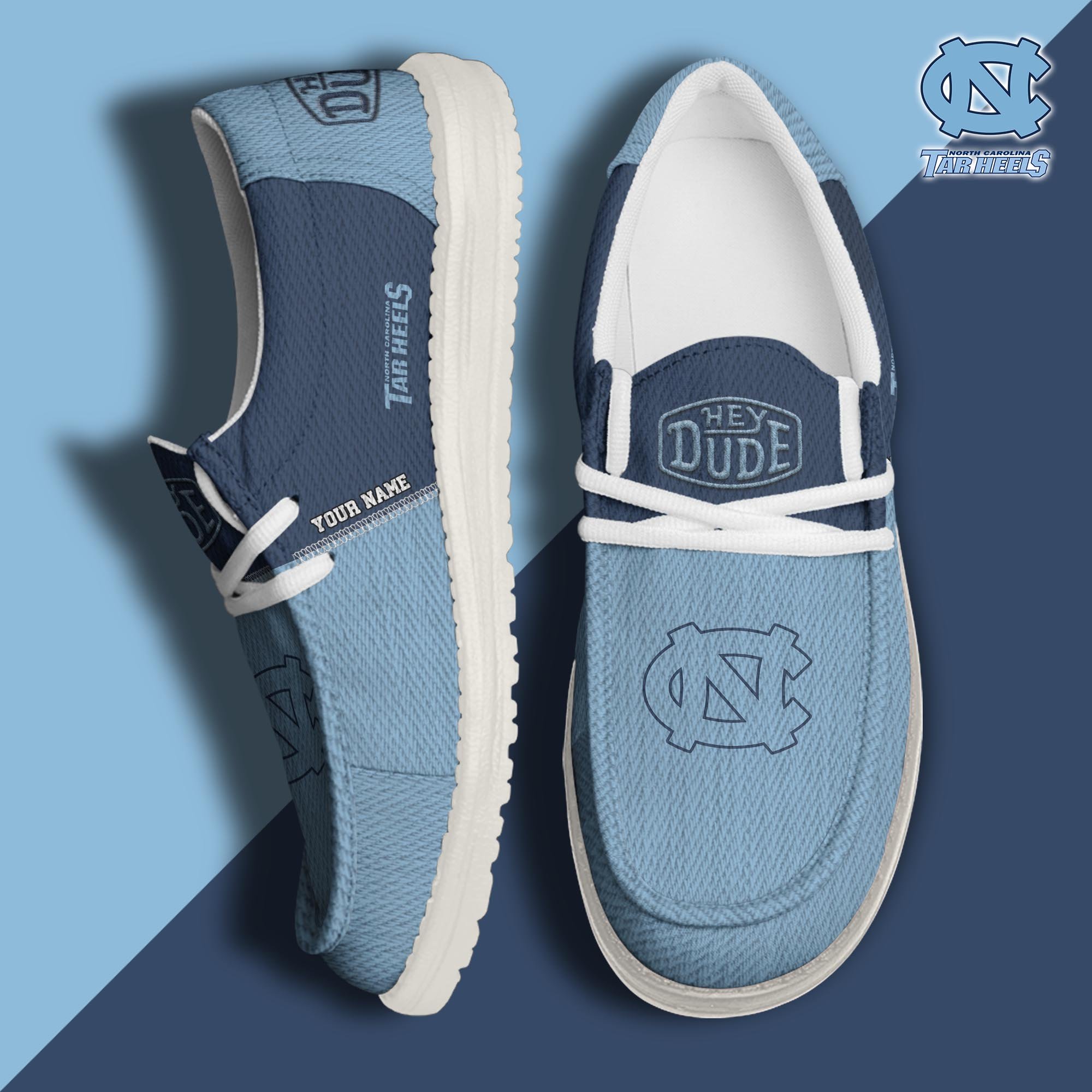 North Carolina Tar Heels Hey Dude Canvas Loafer Shoes 2024 Version Custom Your Name, Sport Team Shoes, Sport Shoes For Lovers ETRG-61841