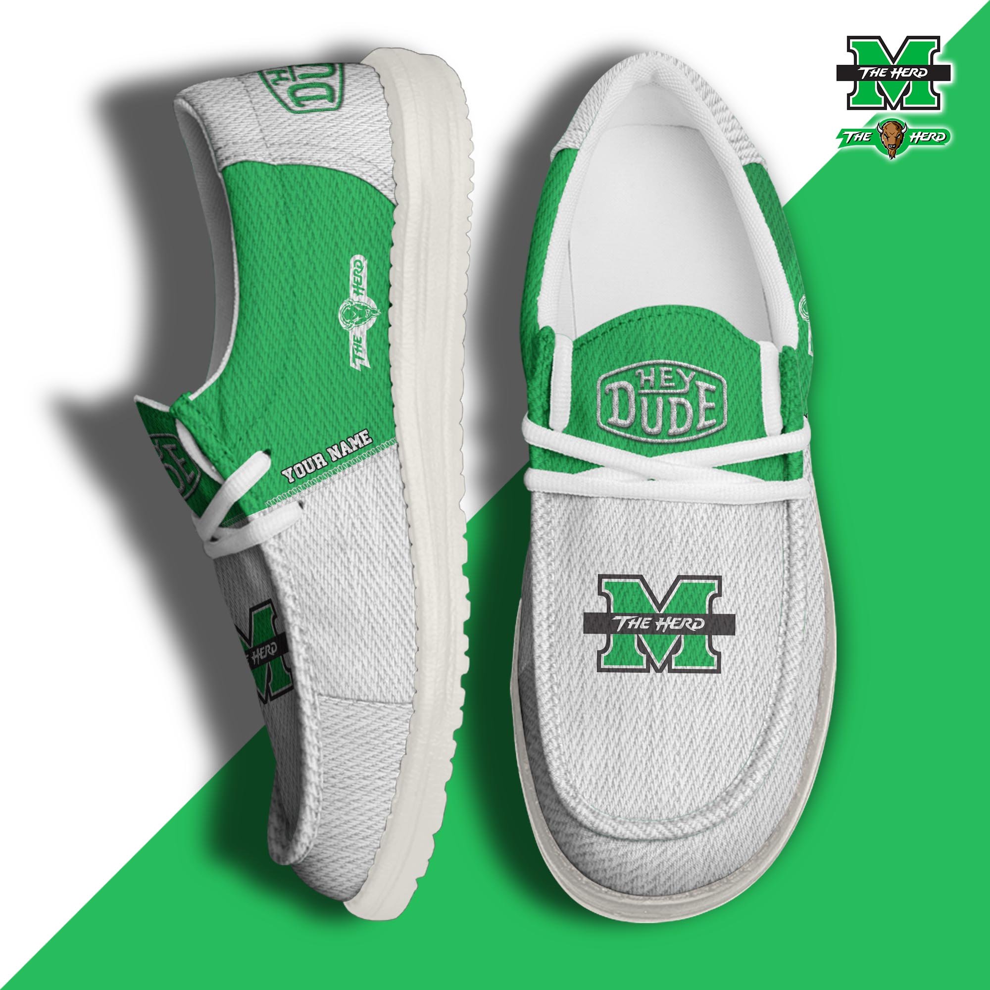 Marshall Thundering Herd Hey Dude Canvas Loafer Shoes 2024 Version Custom Your Name, Sport Team Shoes, Sport Shoes For Lovers ETRG-61841