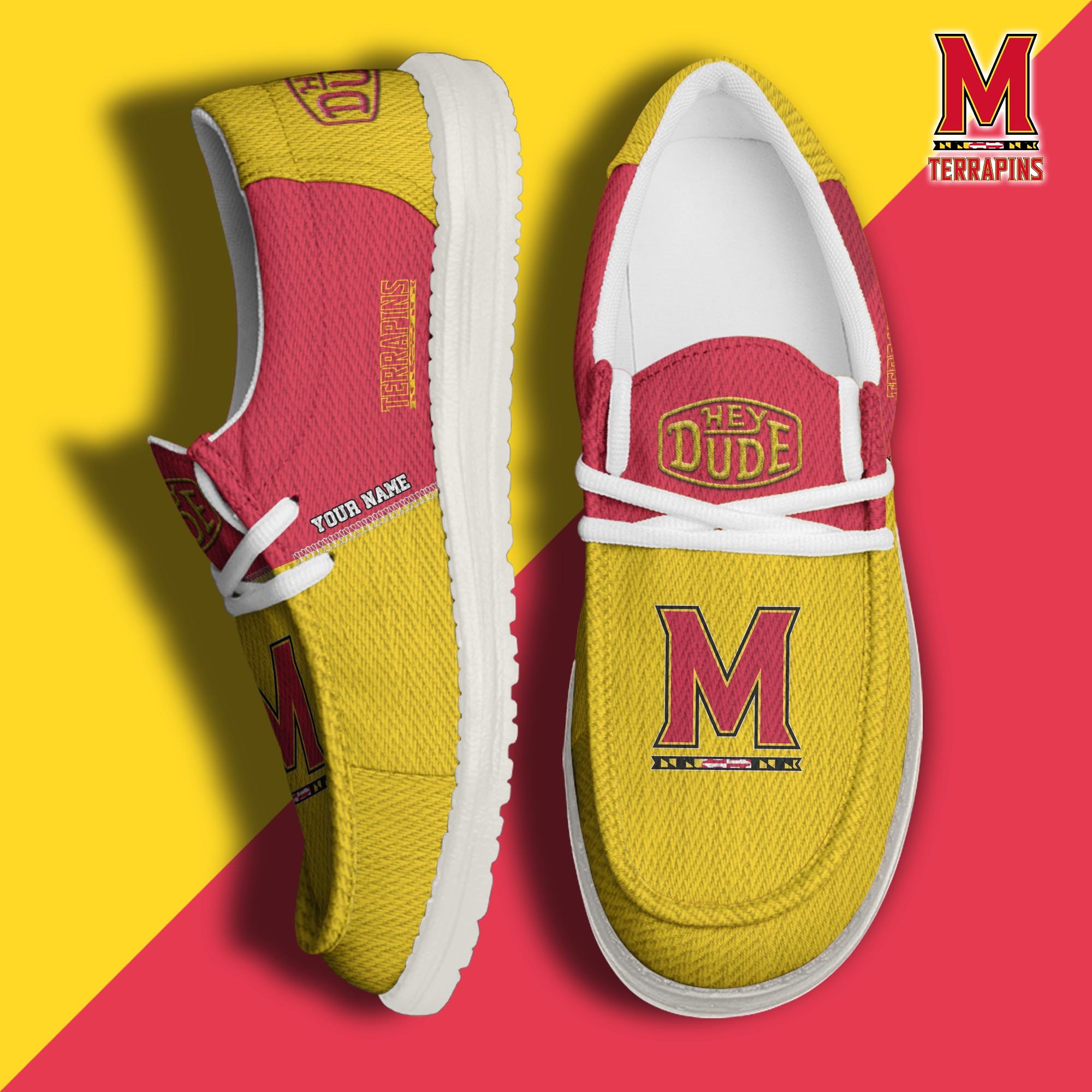 Maryland Terrapins Hey Dude Canvas Loafer Shoes 2024 Version Custom Your Name, Sport Team Shoes, Sport Shoes For Lovers ETRG-61841