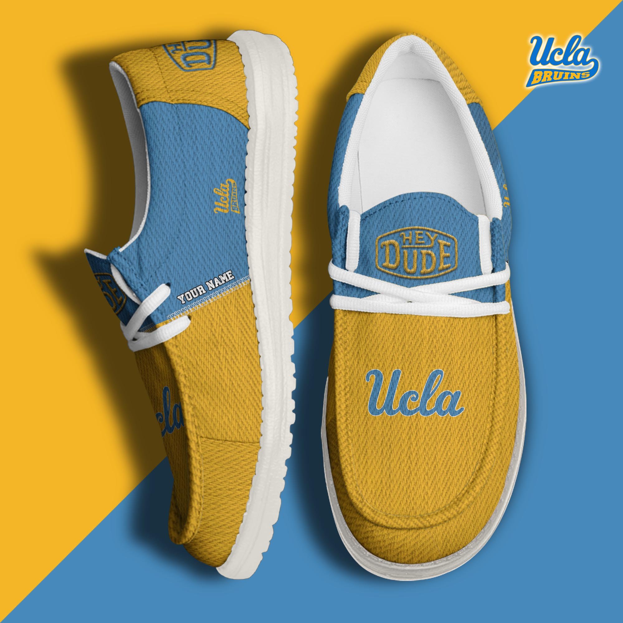 UCLA Bruins Hey Dude Canvas Loafer Shoes 2024 Version Custom Your Name, Sport Team Shoes, Sport Shoes For Lovers ETRG-61841