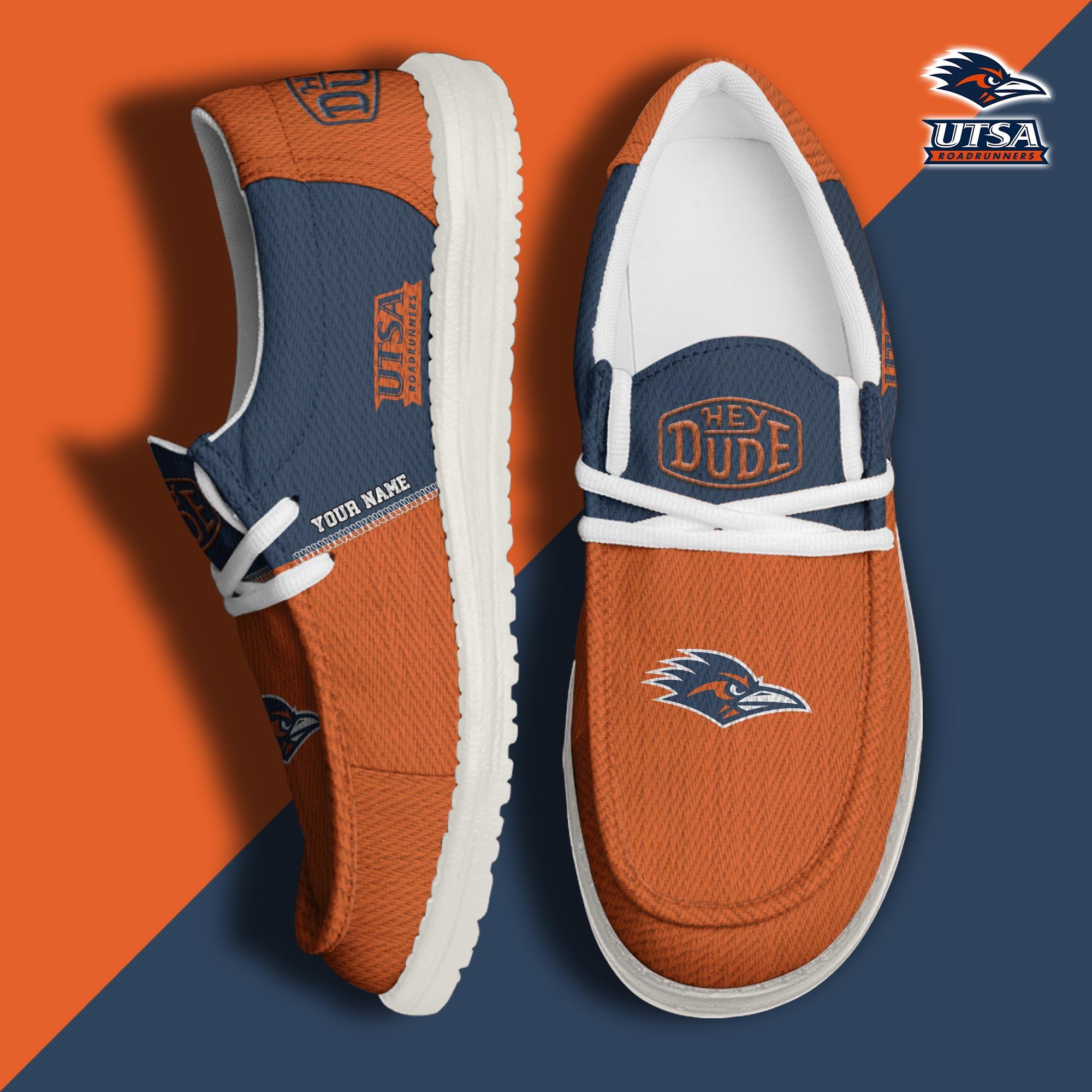 UTSA Roadrunners Hey Dude Canvas Loafer Shoes 2024 Version Custom Your Name, Sport Team Shoes, Sport Shoes For Lovers ETRG-61841