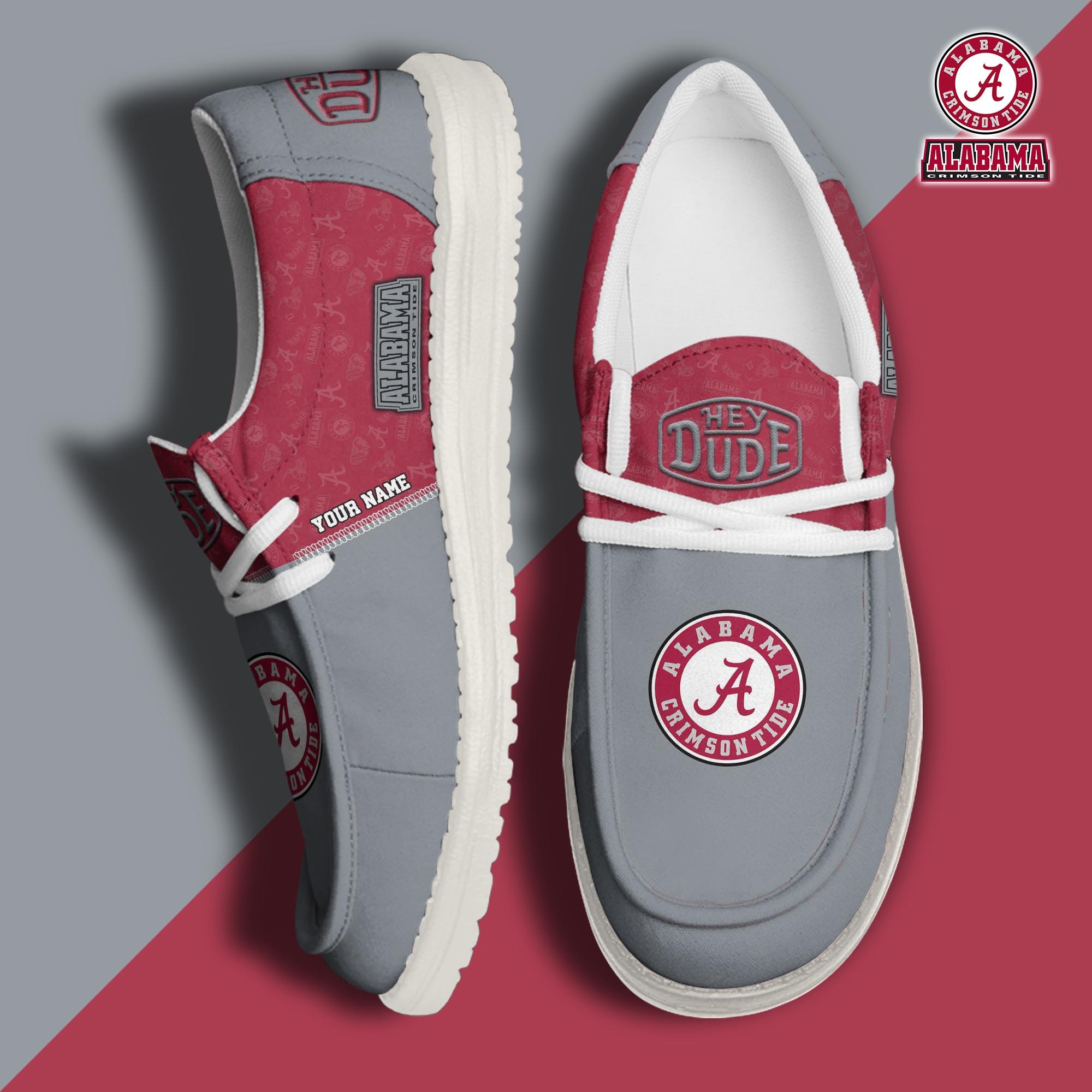 Alabama Crimson Tide Hey Dude Canvas Loafer Shoes 2024 Version Custom Your Name, Sport Shoes For Fans, Sport Gifts ETRG-61845