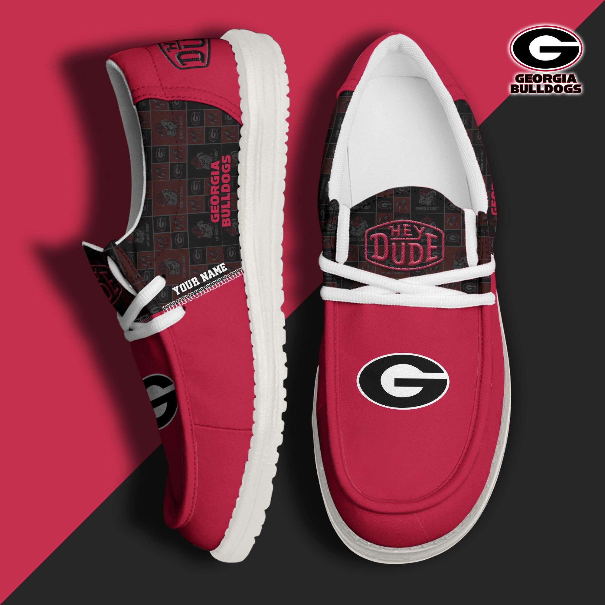 Georgia Bulldogs Hey Dude Canvas Loafer Shoes 2024 Version Custom Your Name, Sport Shoes For Fans, Sport Gifts ETRG-61845