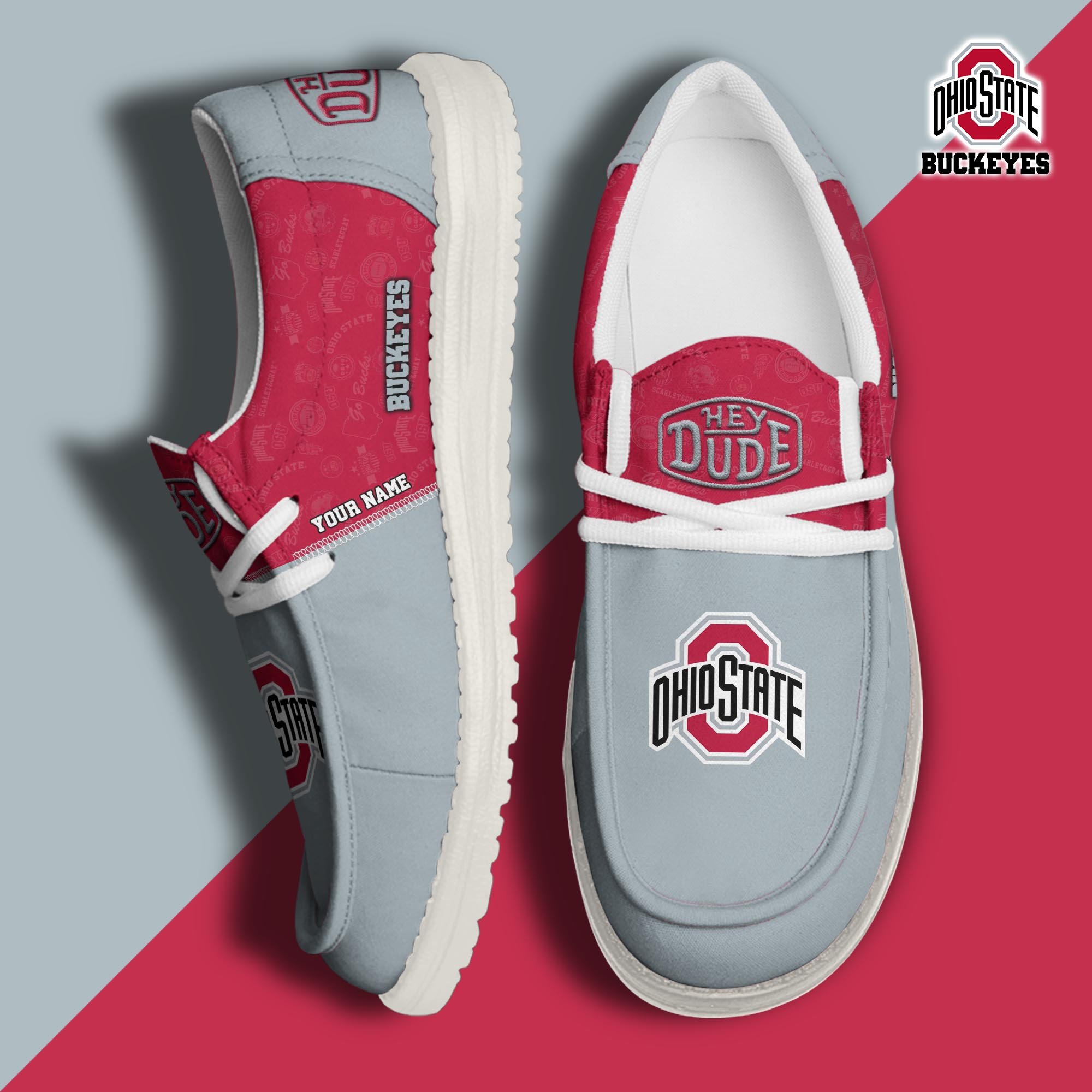 Ohio State Buckeyes Hey Dude Canvas Loafer Shoes Custom Your Name, Sport Shoes For Fans, Sport Gifts ETRG-61845