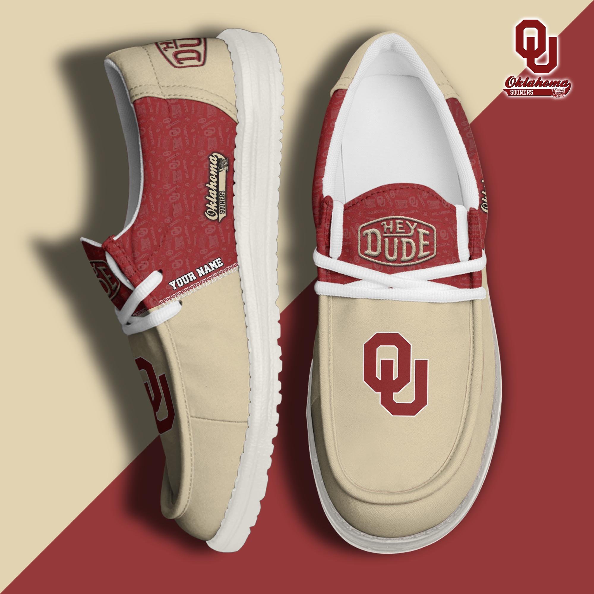 Oklahoma Sooners Hey Dude Canvas Loafer Shoes Custom Your Name, Sport Shoes For Fans, Sport Gifts ETRG-61845