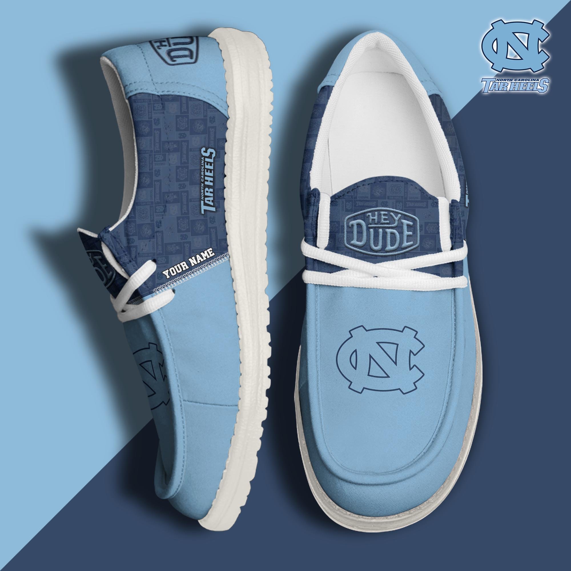 North Carolina Tar Heels Hey Dude Canvas Loafer Shoes 2024 Version Custom Your Name, Sport Shoes For Fans, Sport Gifts ETRG-61845