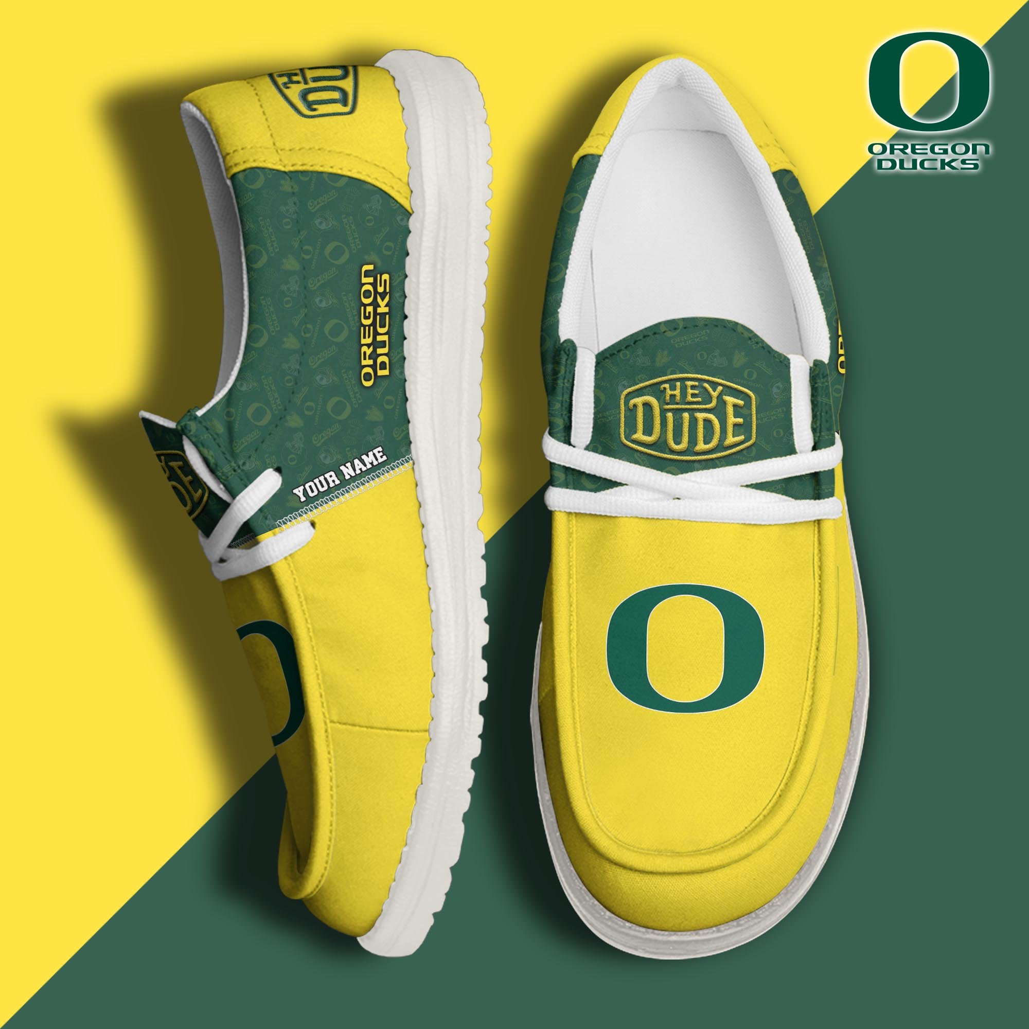 Oregon Ducks Hey Dude Canvas Loafer Shoes Custom Your Name, Sport Shoes For Fans, Sport Gifts ETRG-61845