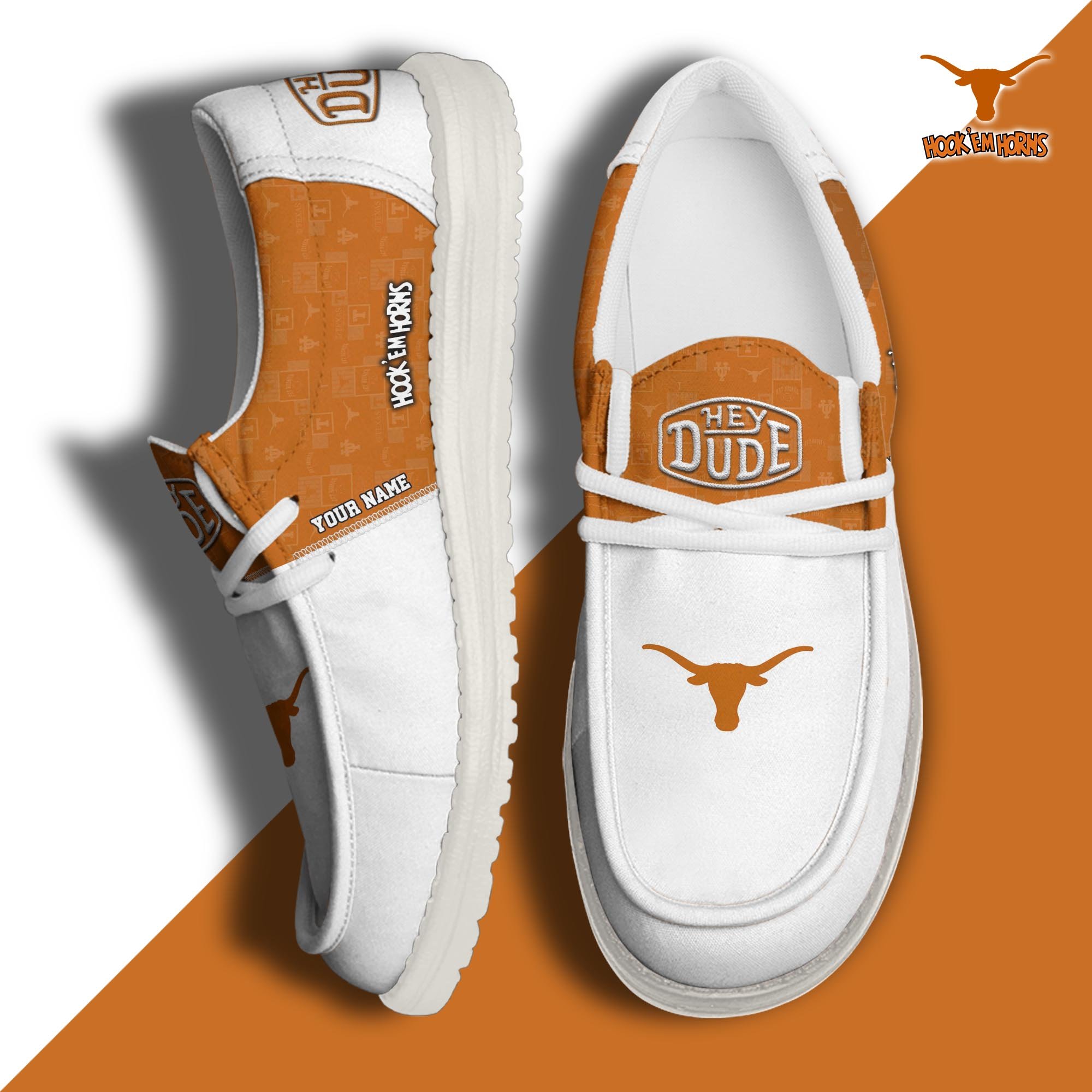 Texas Longhorns Hey Dude Canvas Loafer Shoes Custom Your Name, Sport Shoes For Fans, Sport Gifts ETRG-61845