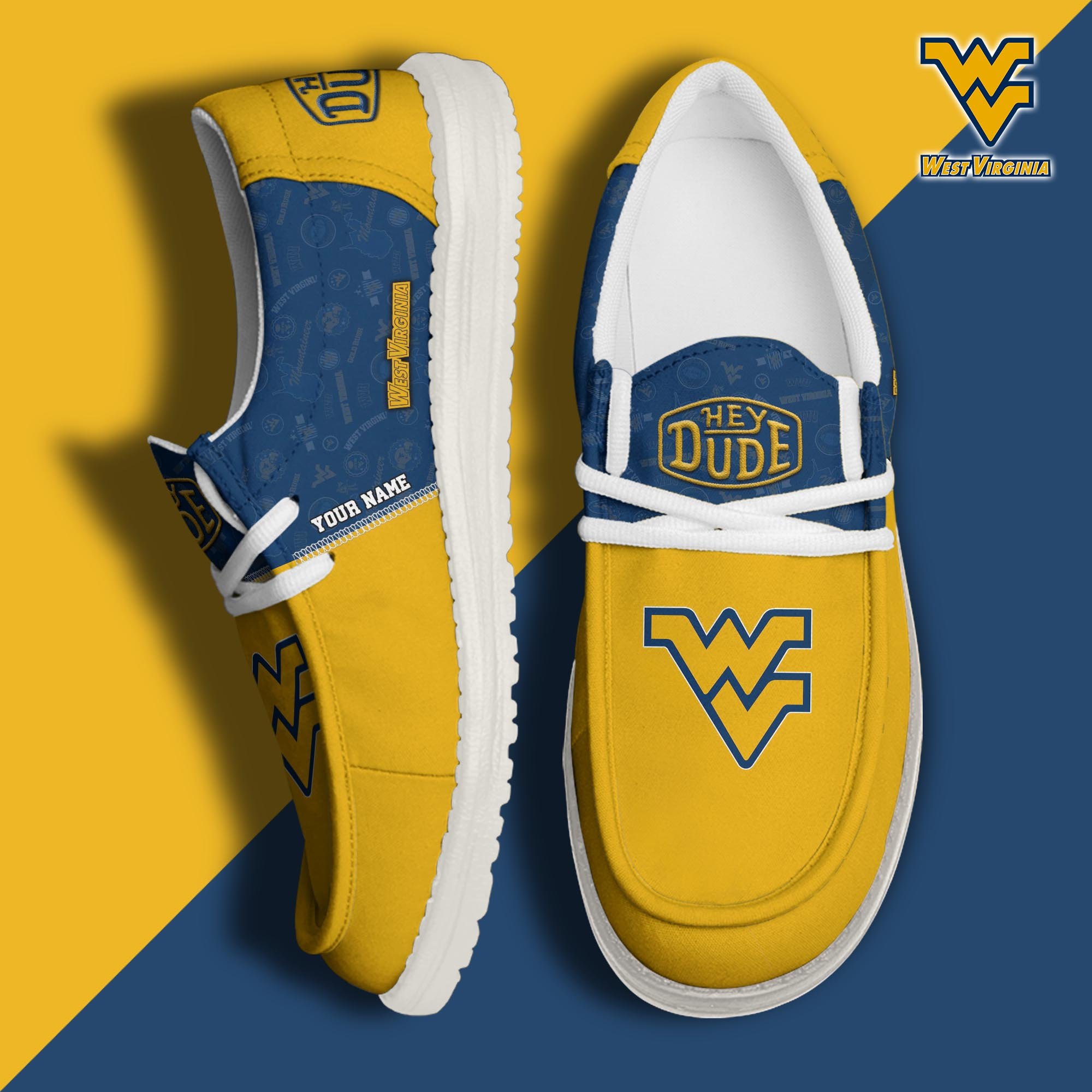 West Virginia Mountaineers Hey Dude Canvas Loafer Shoes 2024 Version Custom Your Name, Sport Shoes For Fans, Sport Gifts ETRG-61845