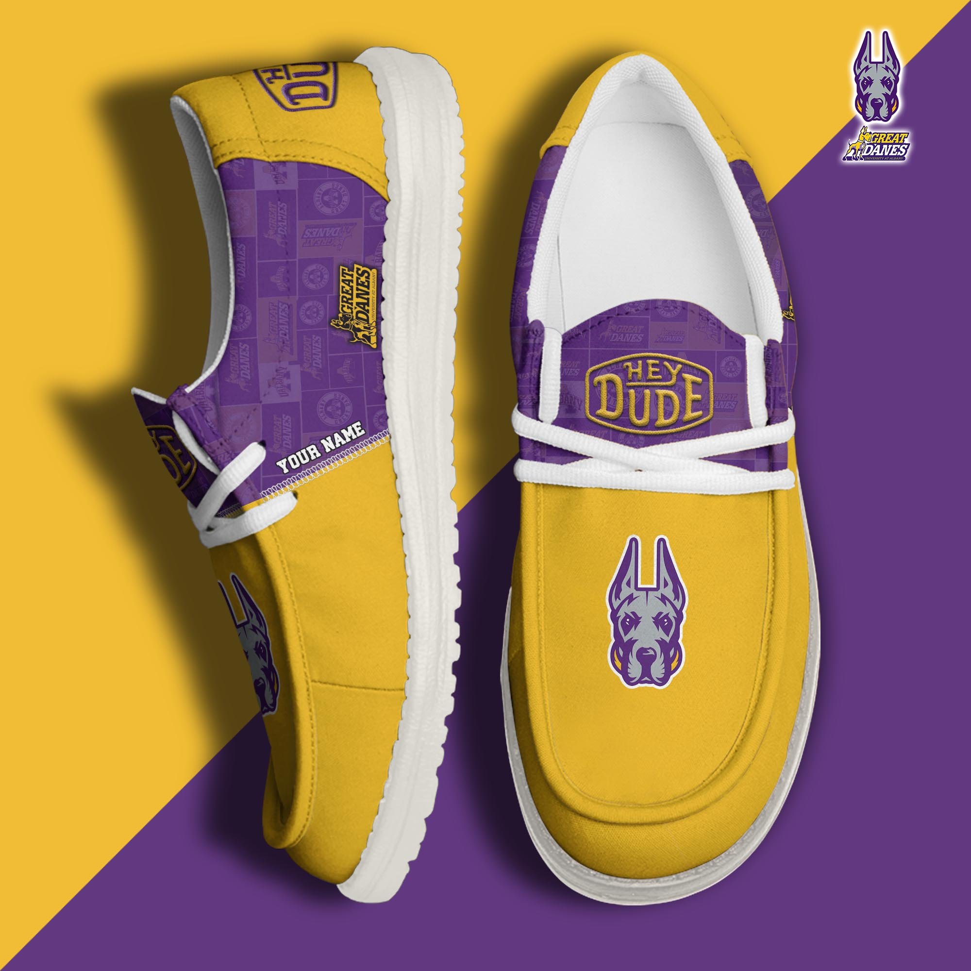 Albany Great Danes Hey Dude Canvas Loafer Shoes 2024 Version Custom Your Name, Sport Shoes For Fans, Sport Gifts ETRG-61845