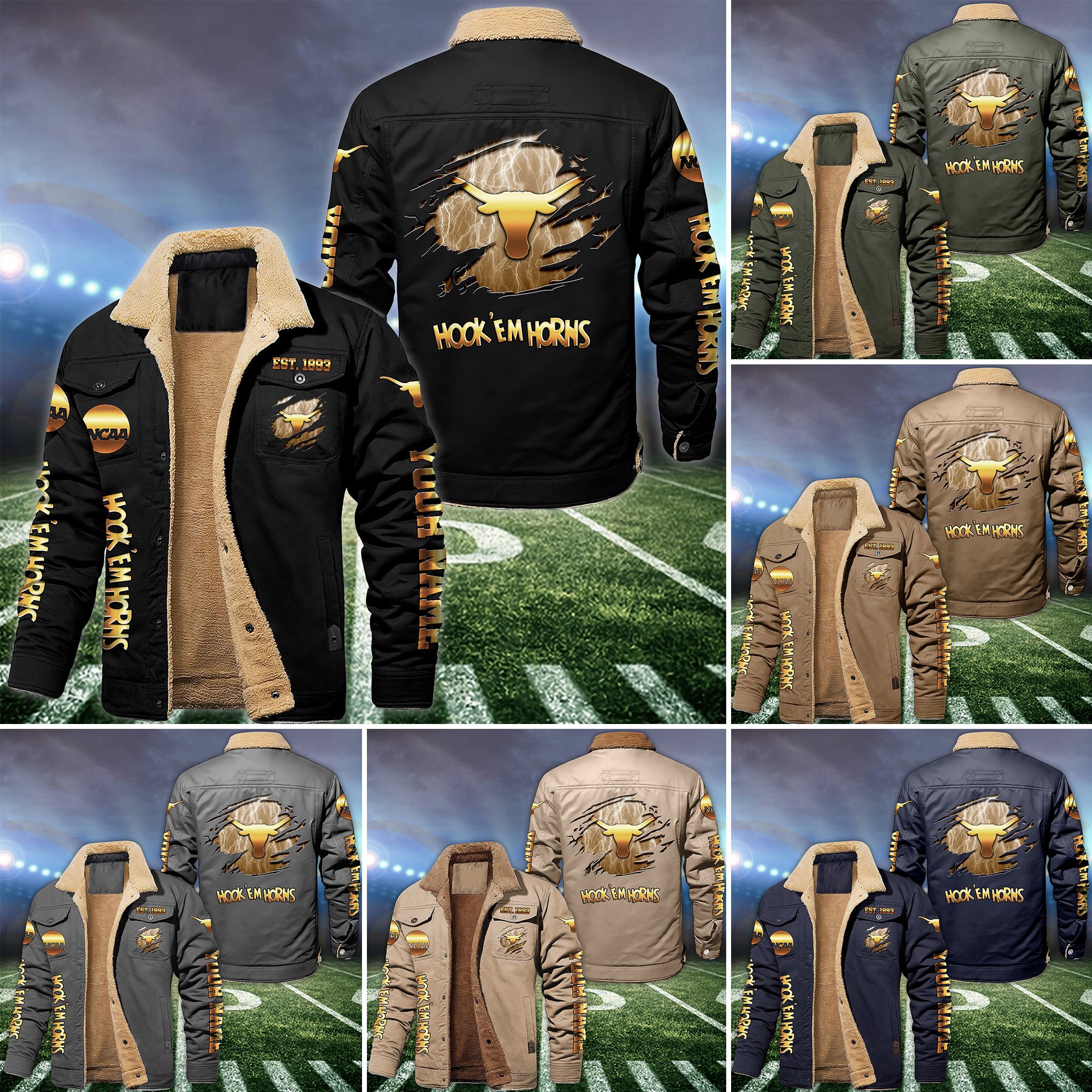 Texas Longhorns Fleece Lined Cargo Jacket Custom Your Name, Sport Fleece Jacket, FootBall Fan Gift EHIVM-53657