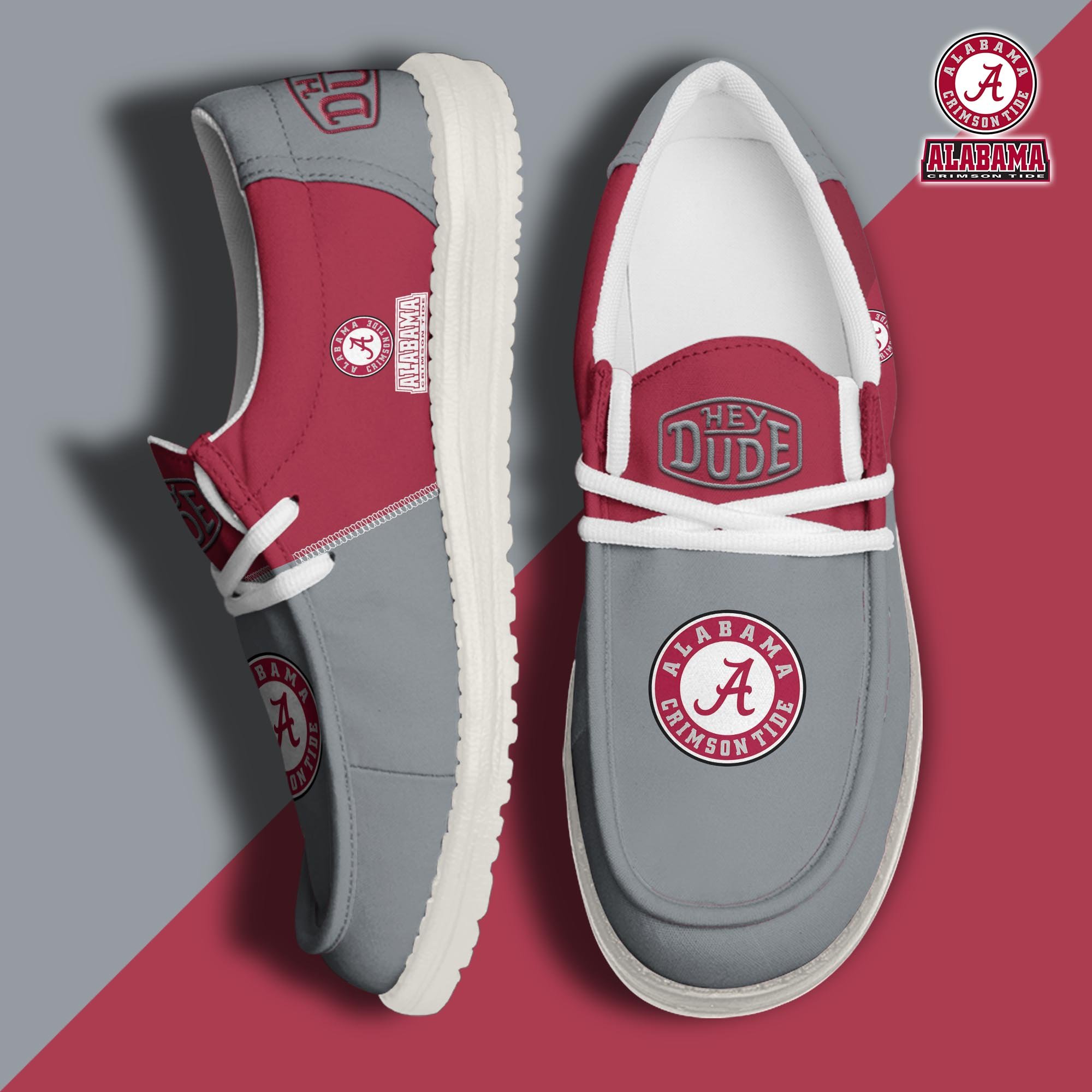 Alabama Crimson Tide Custom Football Hey Dude Canvas Loafer Shoes 2024 Version, Sport Shoes For Fan, Fan Gifts ETRG-60916