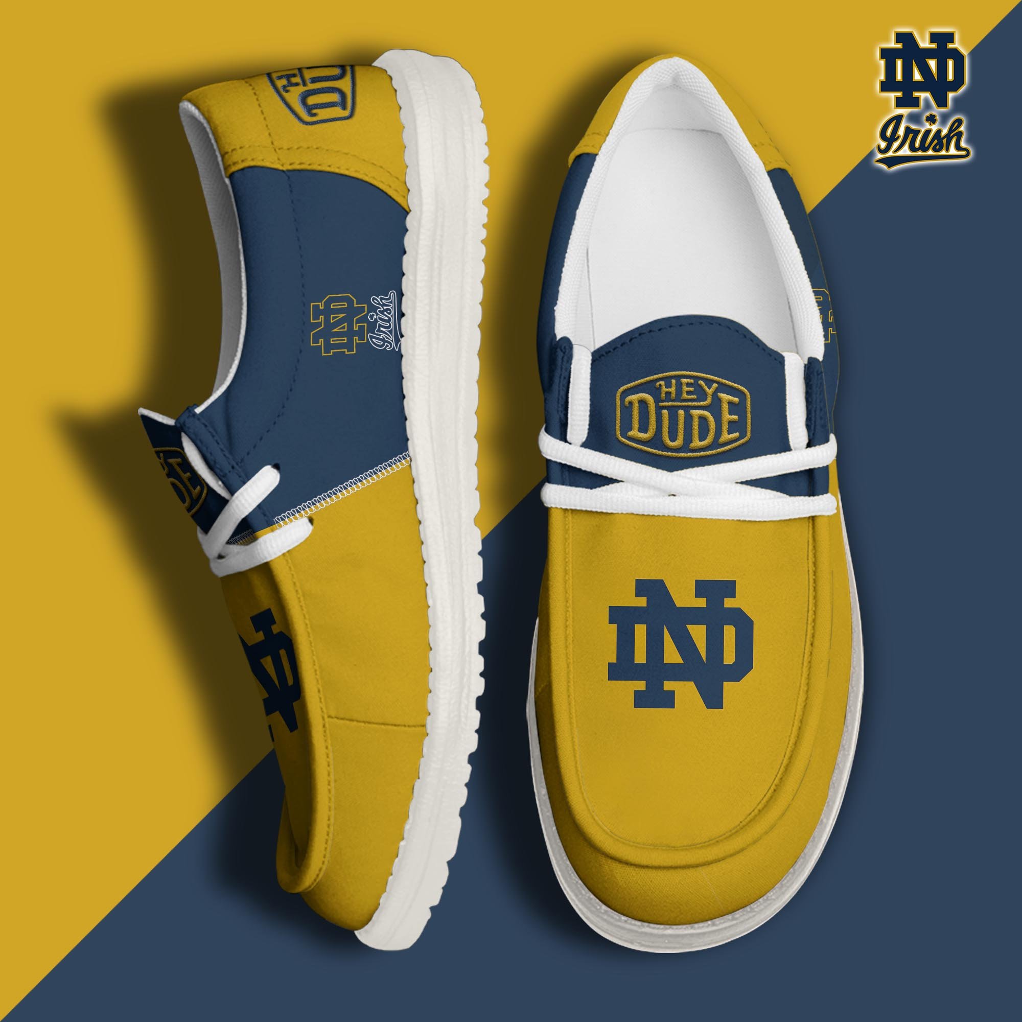 Notre Dame Fighting Irish Custom Football Hey Dude Canvas Loafer Shoes, Sport Shoes For Fan, Fan Gifts ETRG-60916