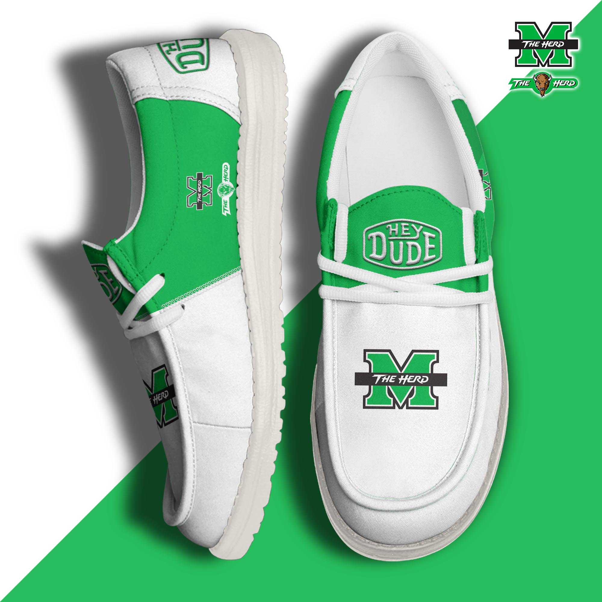 Marshall Thundering Herd Football Hey Dude Canvas Loafer Shoes 2024 Version Custom Your Name, Sport Shoes For Fan, Fan Gifts ETRG-60921