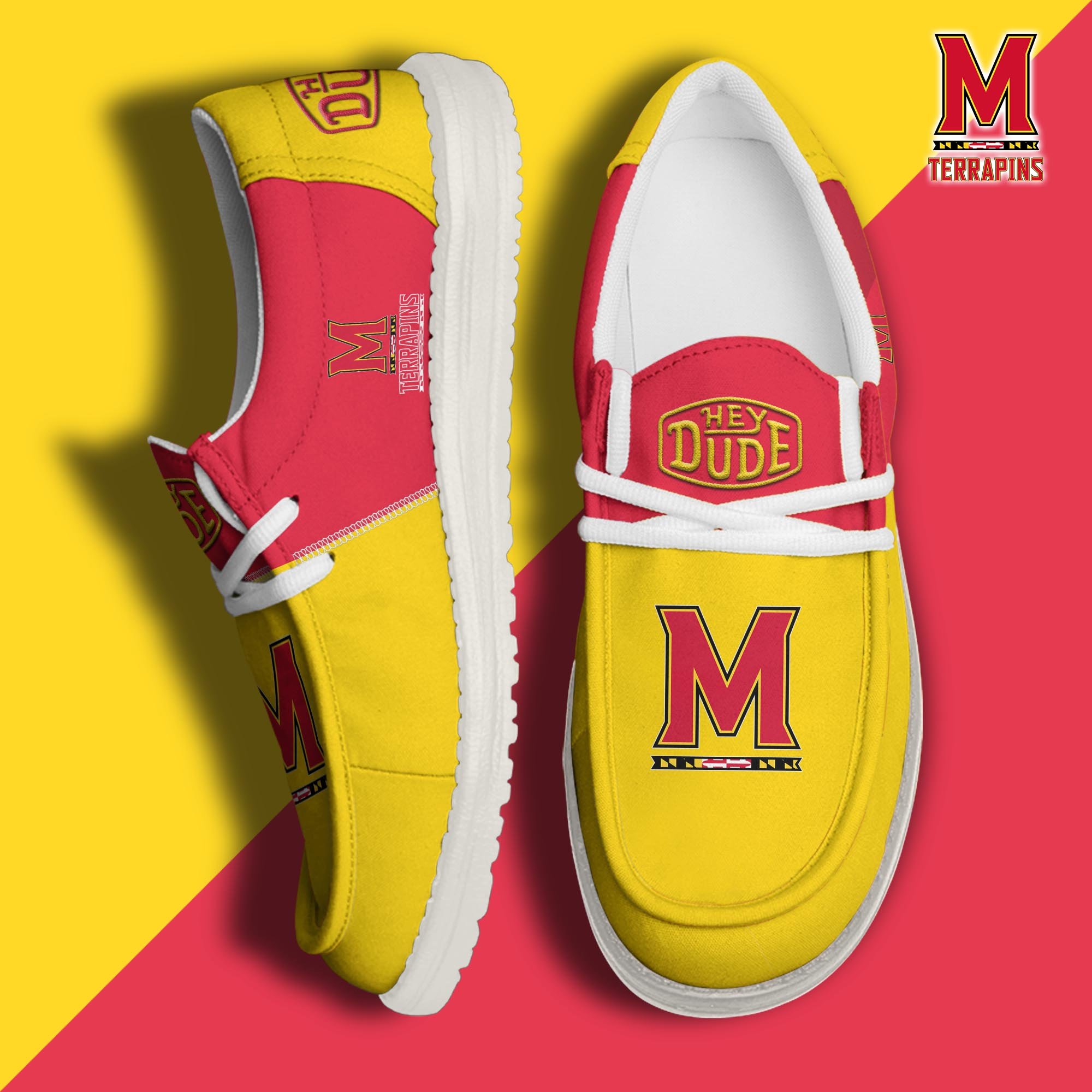 Maryland Terrapins Football Hey Dude Canvas Loafer Shoes 2024 Version Custom Your Name, Sport Shoes For Fan, Fan Gifts ETRG-60921