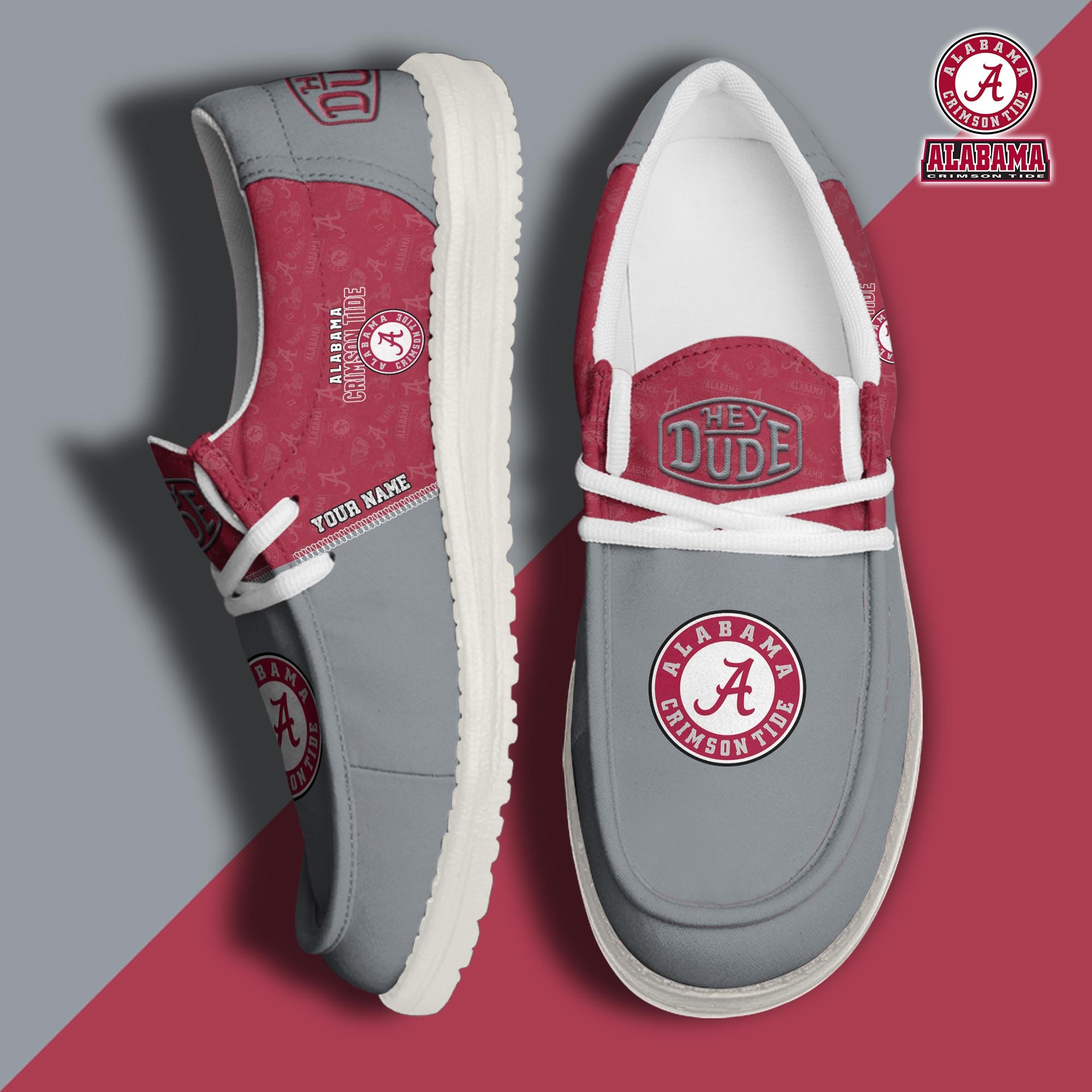 Alabama Crimson Tide Hey Dude Canvas Loafer Shoes 2024 Version Custom Your Name, Football Team Shoes, Sport Gifts For Lovers ETRG-61844