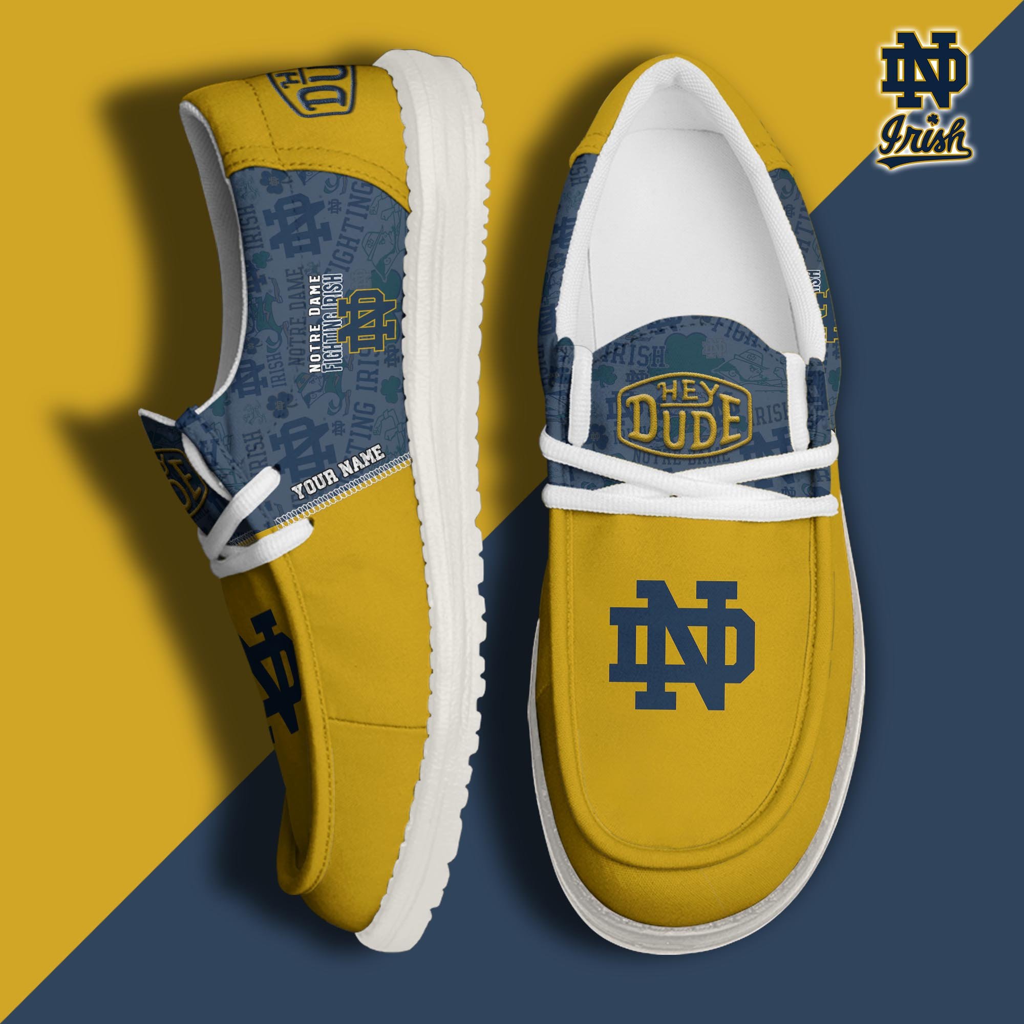 Notre Dame Fighting Irish Hey Dude Canvas Loafer Shoes Custom Your Name, Football Team Shoes, Sport Gifts For Lovers ETRG-61844