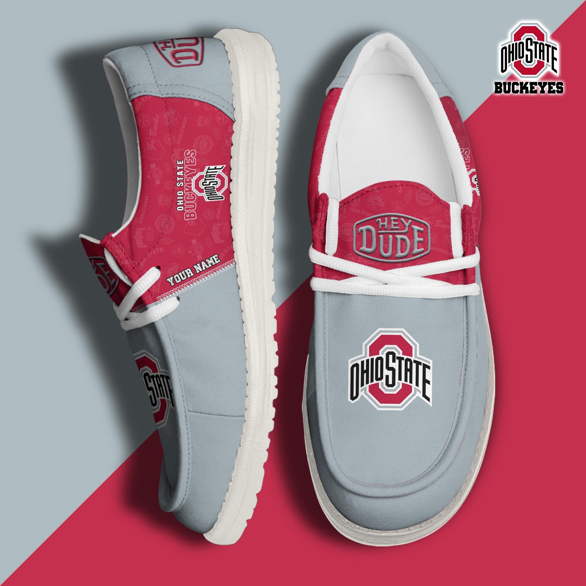 Ohio State Buckeyes Hey Dude Canvas Loafer Shoes Custom Your Name, Football Team Shoes, Sport Gifts For Lovers ETRG-61844