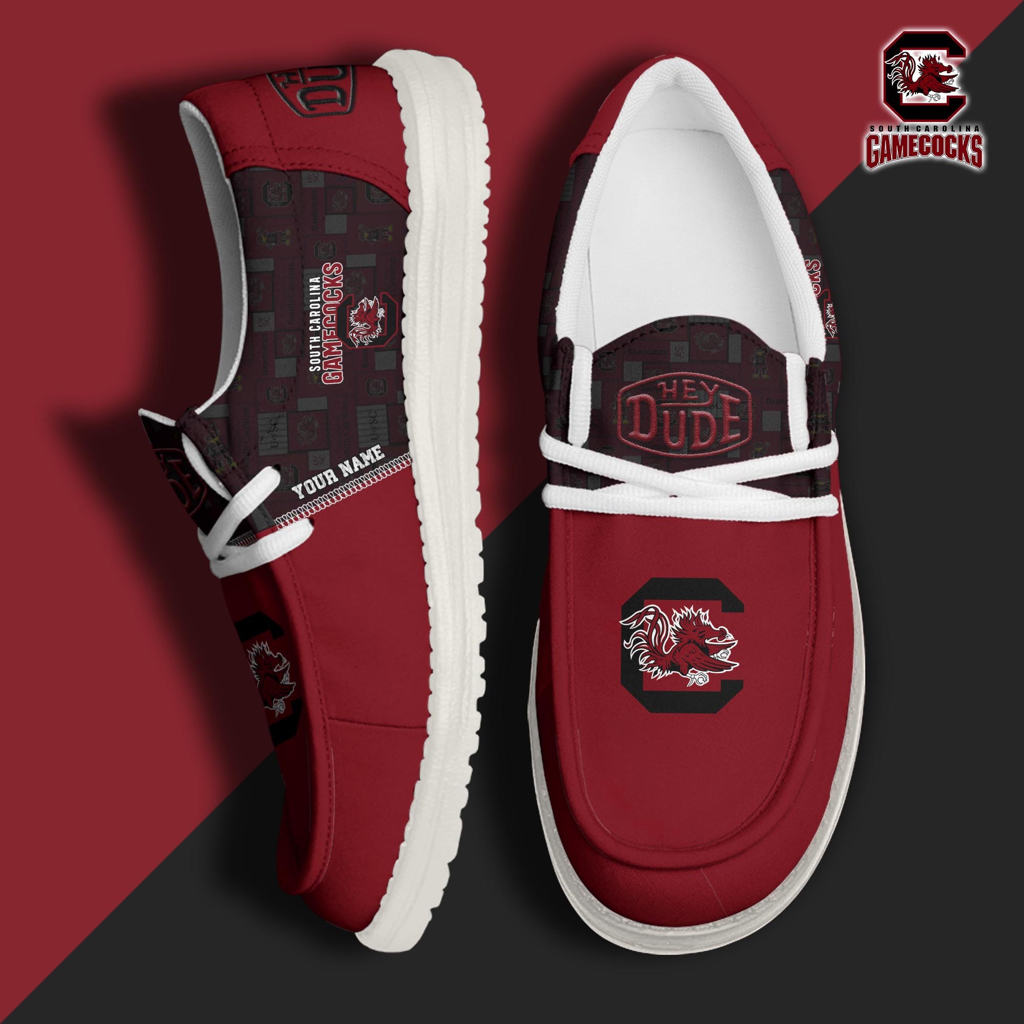 South Carolina Gamecocks Hey Dude Canvas Loafer Shoes Custom Your Name, Football Team Shoes, Sport Gifts For Lovers ETRG-61844