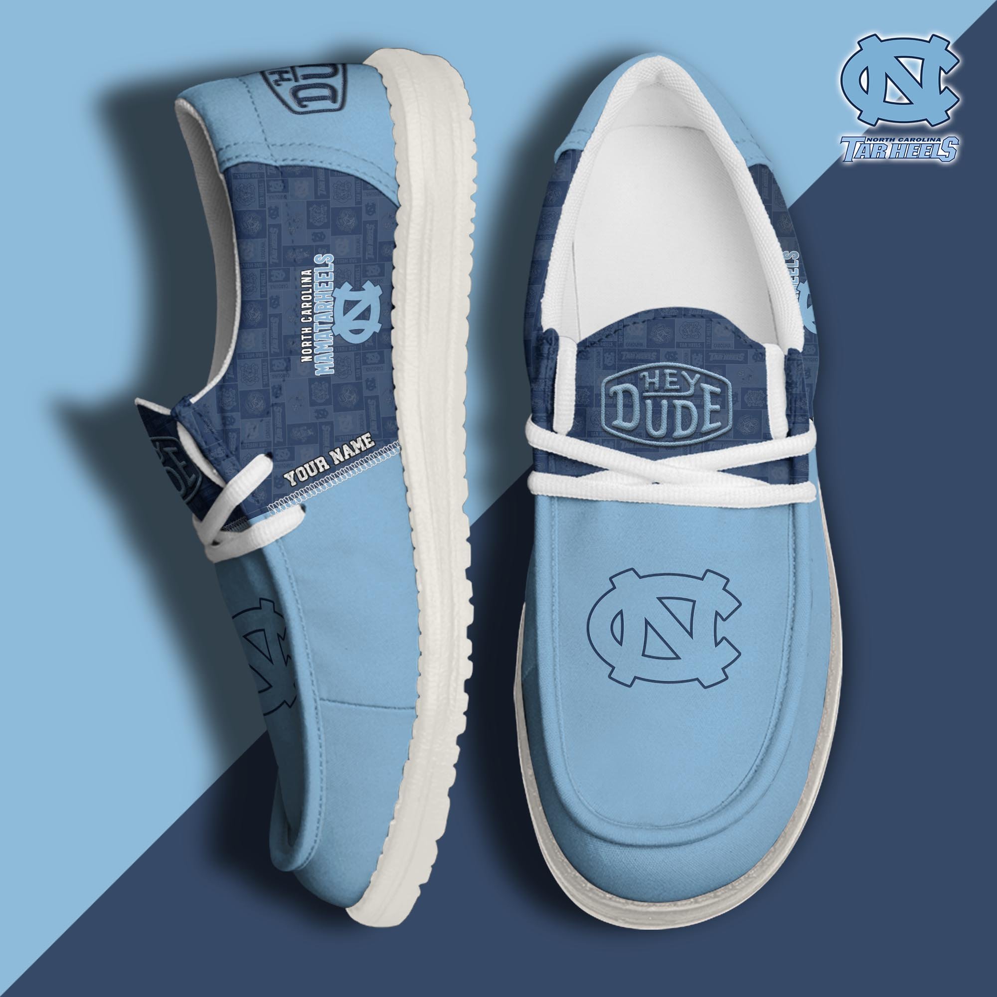 North Carolina Tar Heels Hey Dude Canvas Loafer Shoes 2024 Version Custom Your Name, Football Team Shoes, Sport Gifts For Lovers ETRG-61844