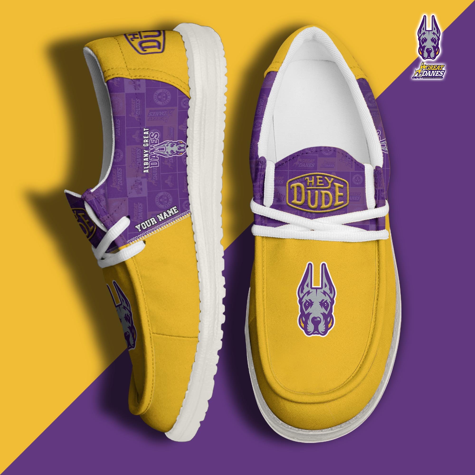 Albany Great Danes Hey Dude Canvas Loafer Shoes 2024 Version Custom Your Name, Football Team Shoes, Sport Gifts For Lovers ETRG-61844