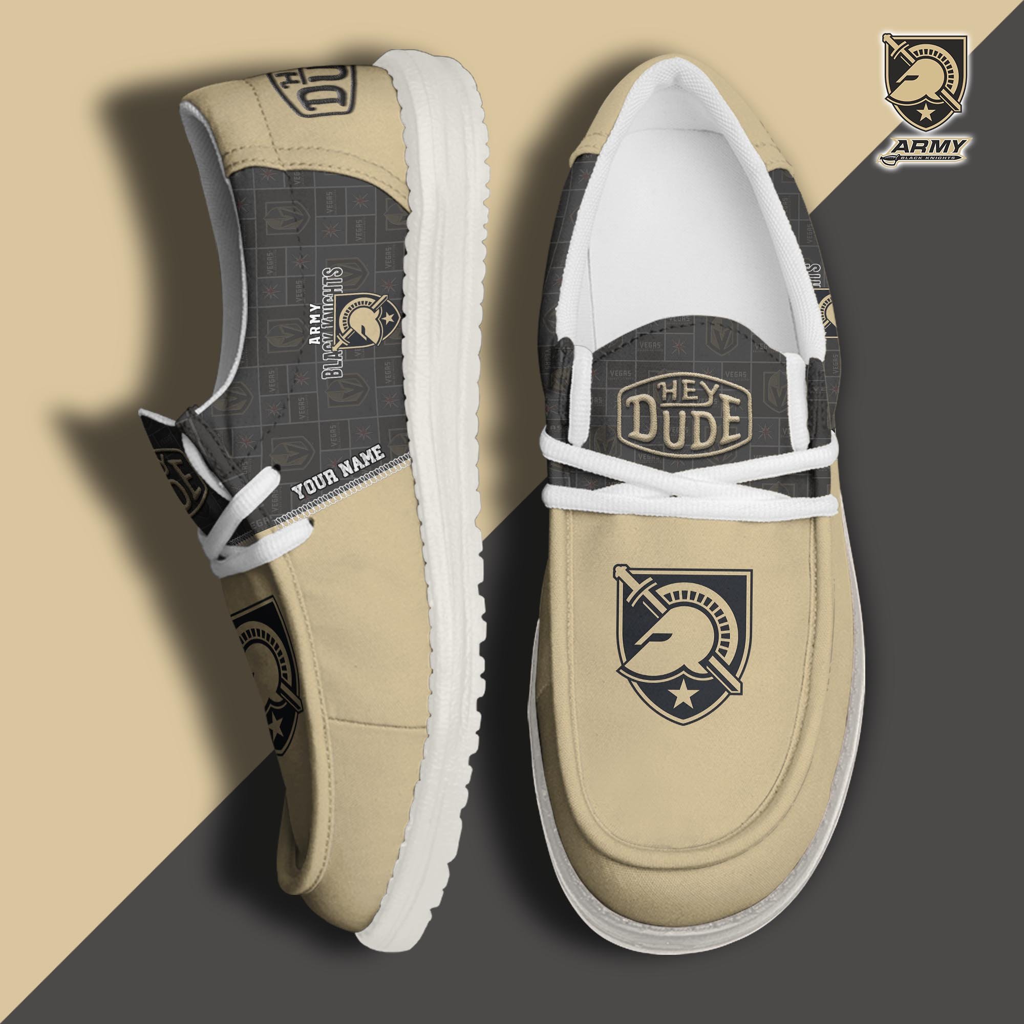 Army Black Knights Hey Dude Canvas Loafer Shoes 2024 Version Custom Your Name, Football Team Shoes, Sport Gifts For Lovers ETRG-61844