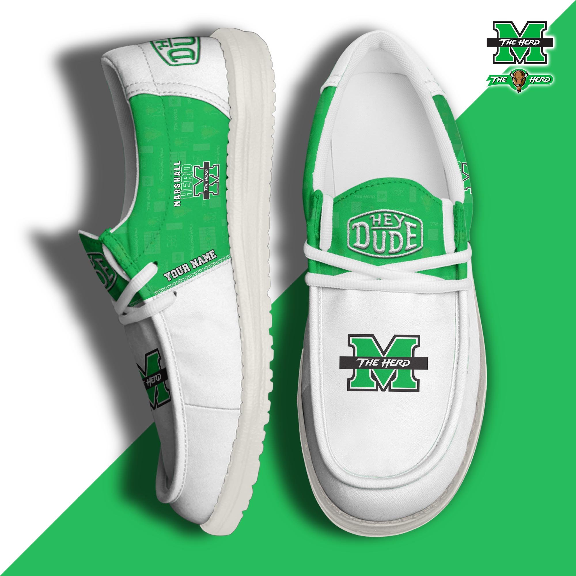 Marshall Thundering Herd Hey Dude Canvas Loafer Shoes 2024 Version Custom Your Name, Football Team Shoes, Sport Gifts For Lovers ETRG-61844