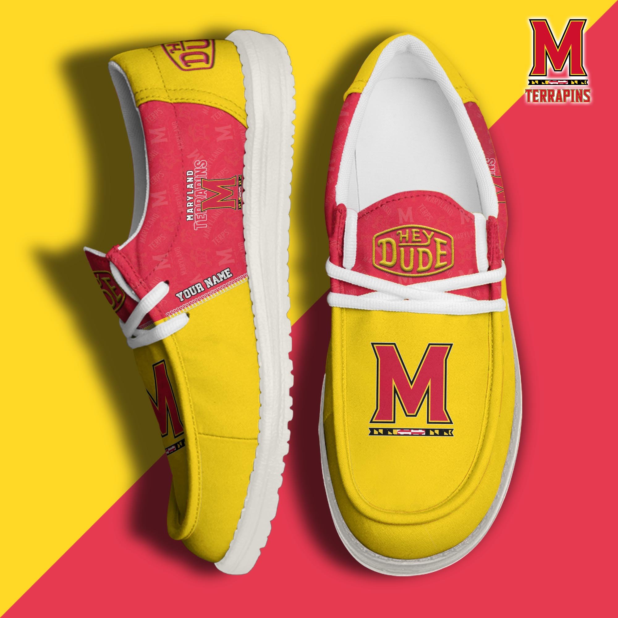 Maryland Terrapins Hey Dude Canvas Loafer Shoes 2024 Version Custom Your Name, Football Team Shoes, Sport Gifts For Lovers ETRG-61844