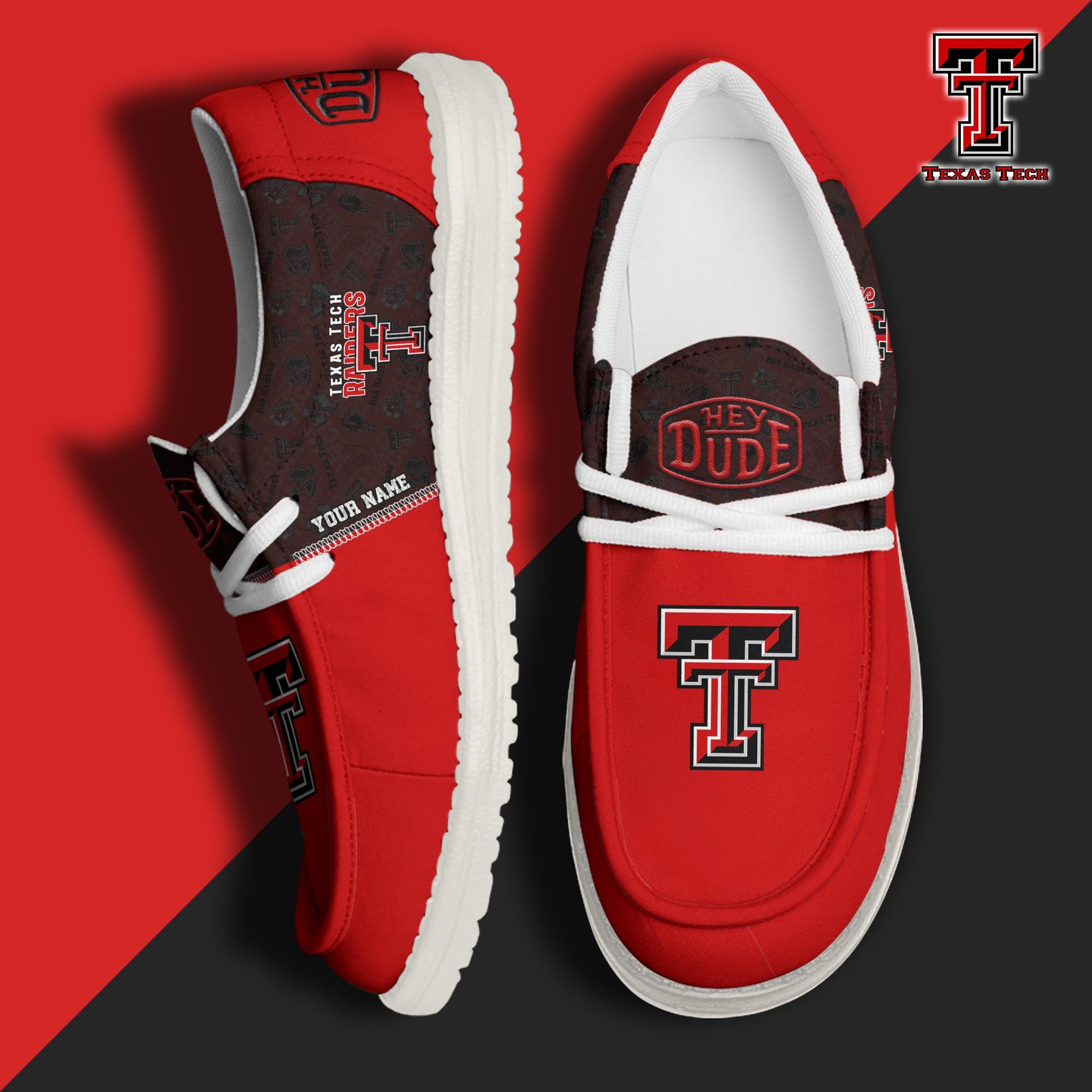 Texas Tech Red Raiders Hey Dude Canvas Loafer Shoes 2024 Version Custom Your Name, Football Team Shoes, Sport Gifts For Lovers ETRG-61844