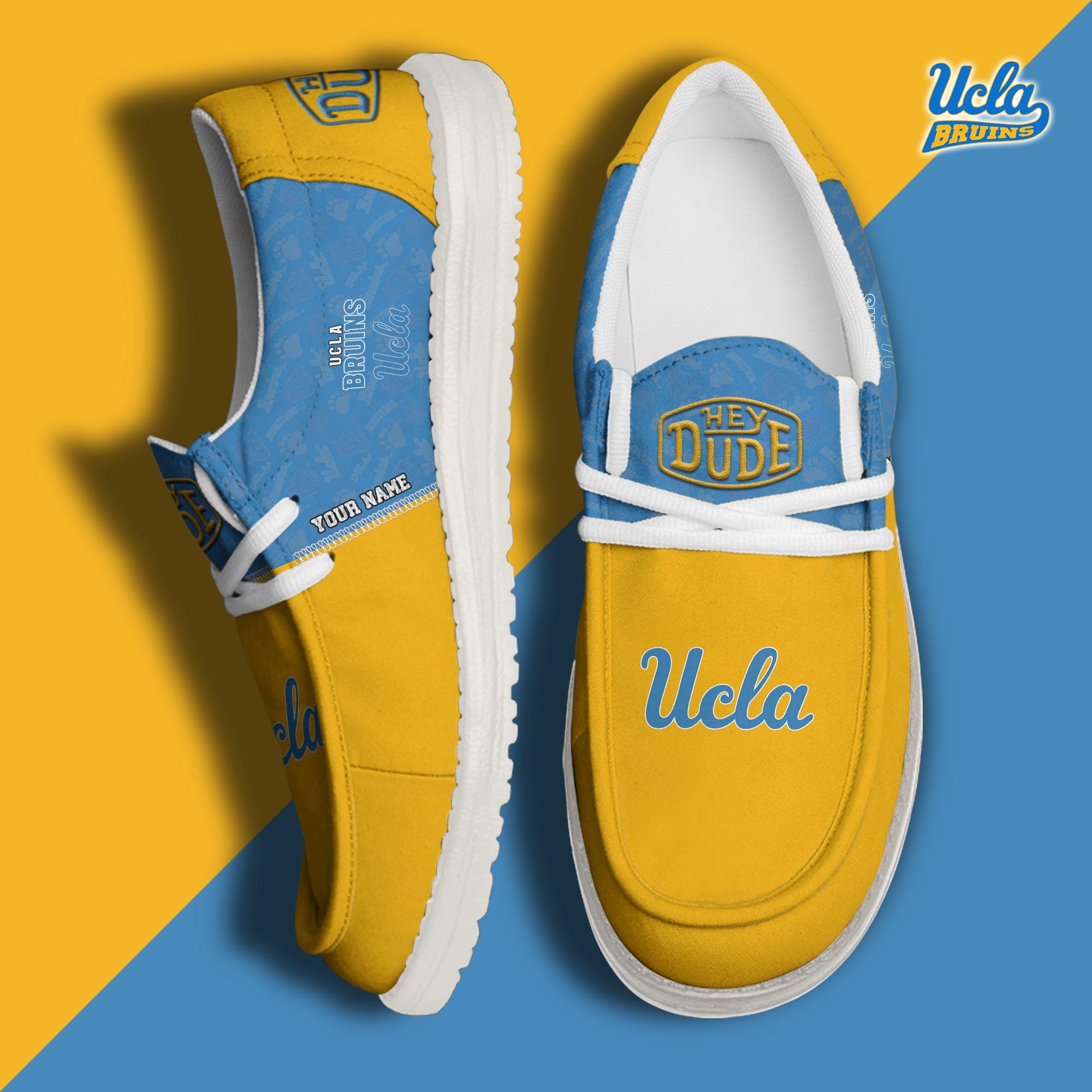 UCLA Bruins Hey Dude Canvas Loafer Shoes 2024 Version Custom Your Name, Football Team Shoes, Sport Gifts For Lovers ETRG-61844