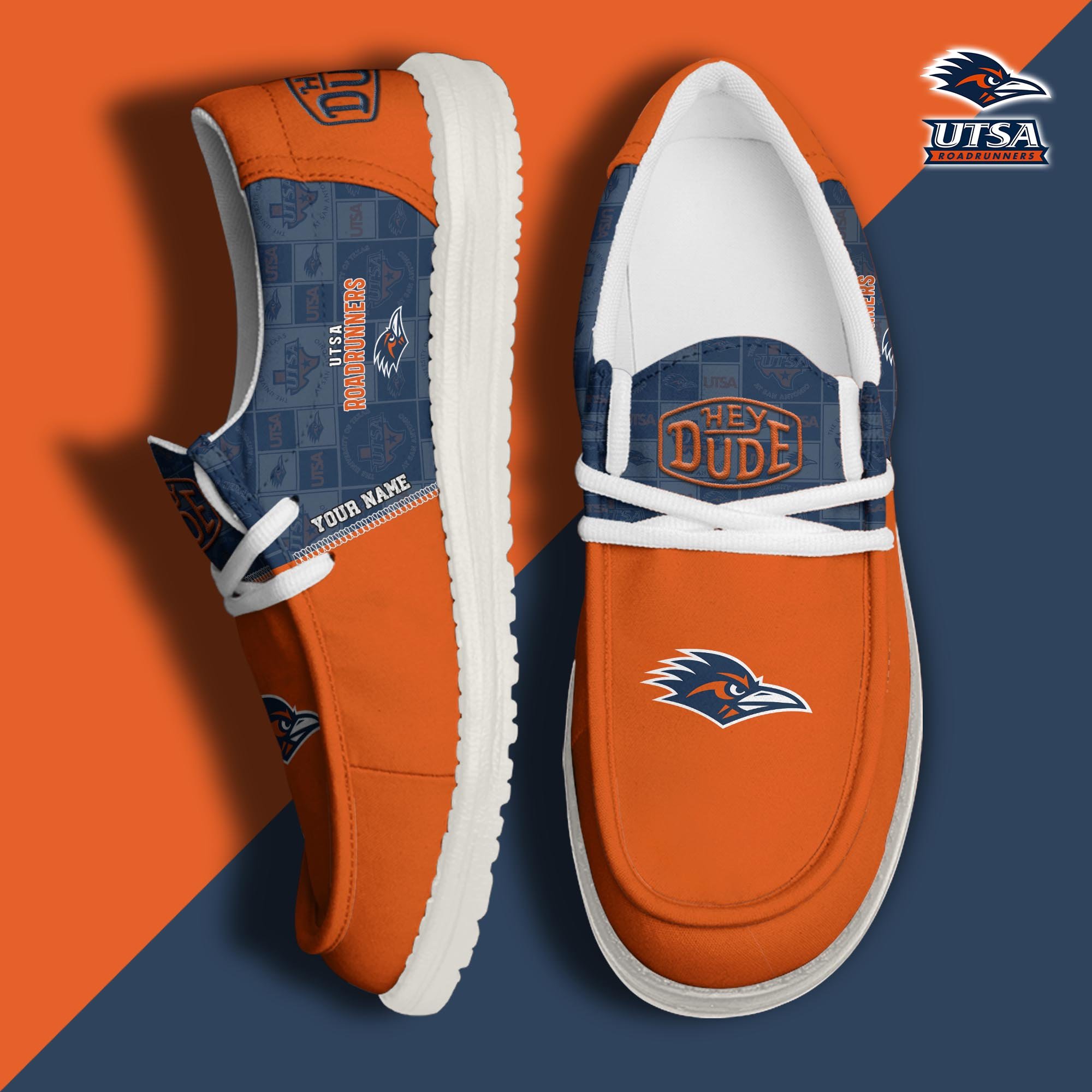 UTSA Roadrunners Hey Dude Canvas Loafer Shoes 2024 Version Custom Your Name, Football Team Shoes, Sport Gifts For Lovers ETRG-61844