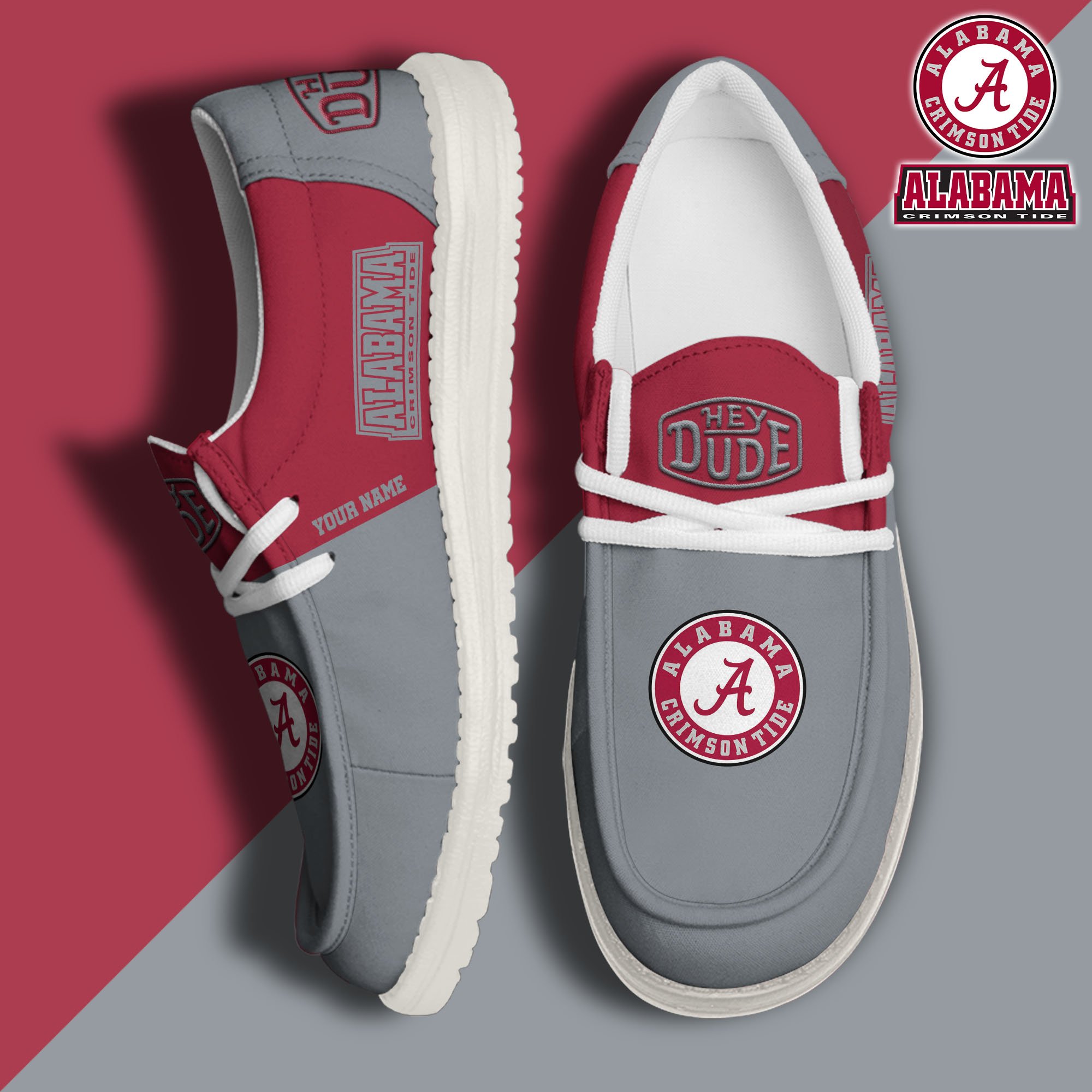 Alabama Crimson Tide Sport Hey Dude Canvas Loafer Shoes 2024 Version Custom Your Name, Sport Team Shoes, Sport Gifts ETRG-61849