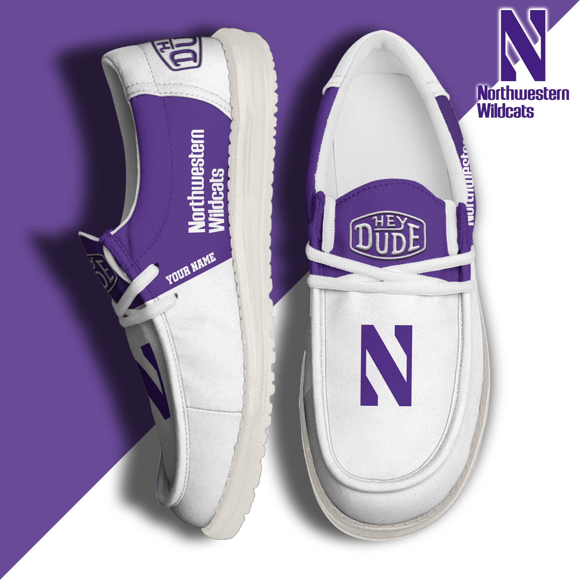 Northwestern Wildcats Sport Hey Dude Canvas Loafer Shoes 2024 Version Custom Your Name, Sport Team Shoes, Sport Gifts ETRG-61849