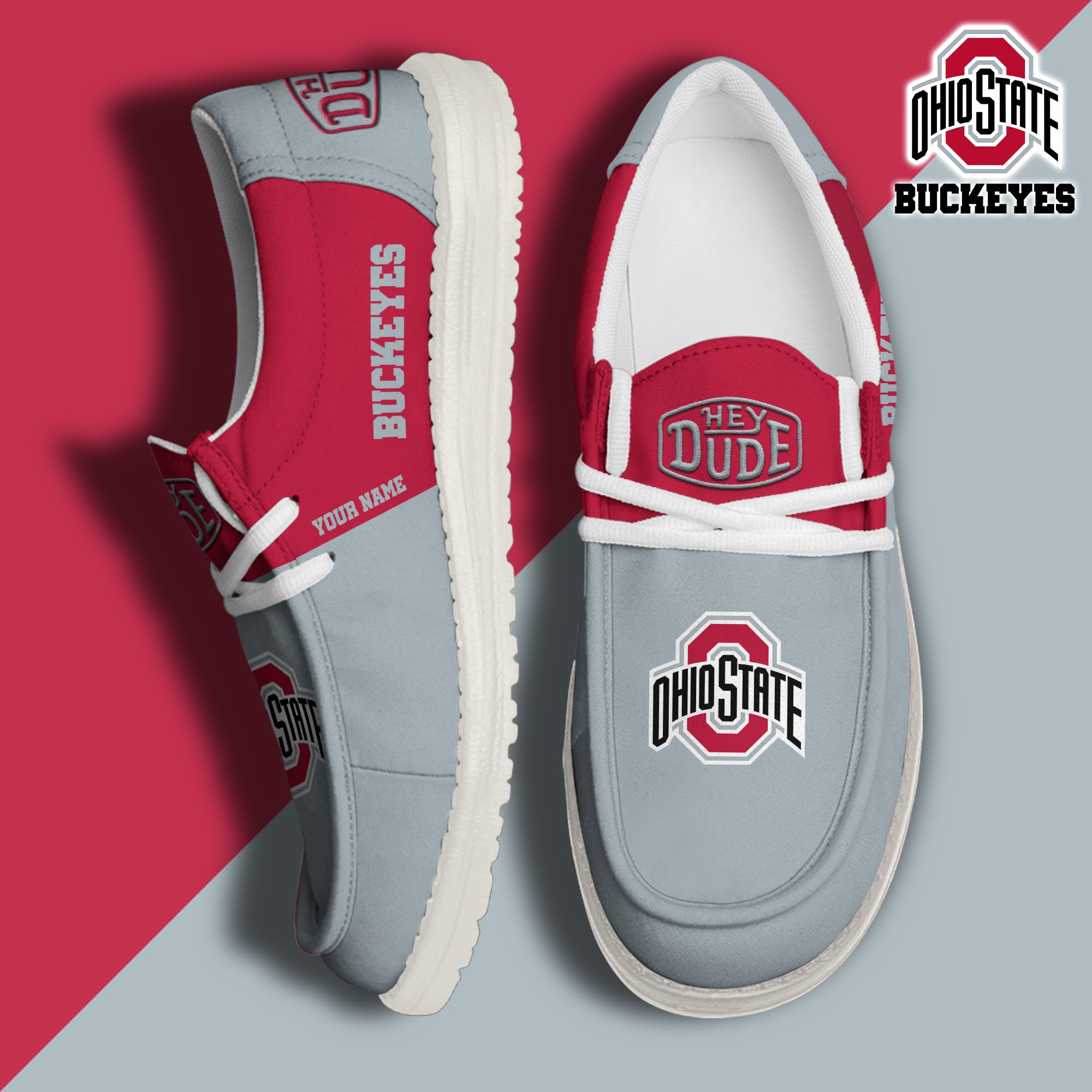 Ohio State Buckeyes Sport Hey Dude Canvas Loafer Shoes Custom Your Name, Sport Team Shoes, Sport Gifts ETRG-61849