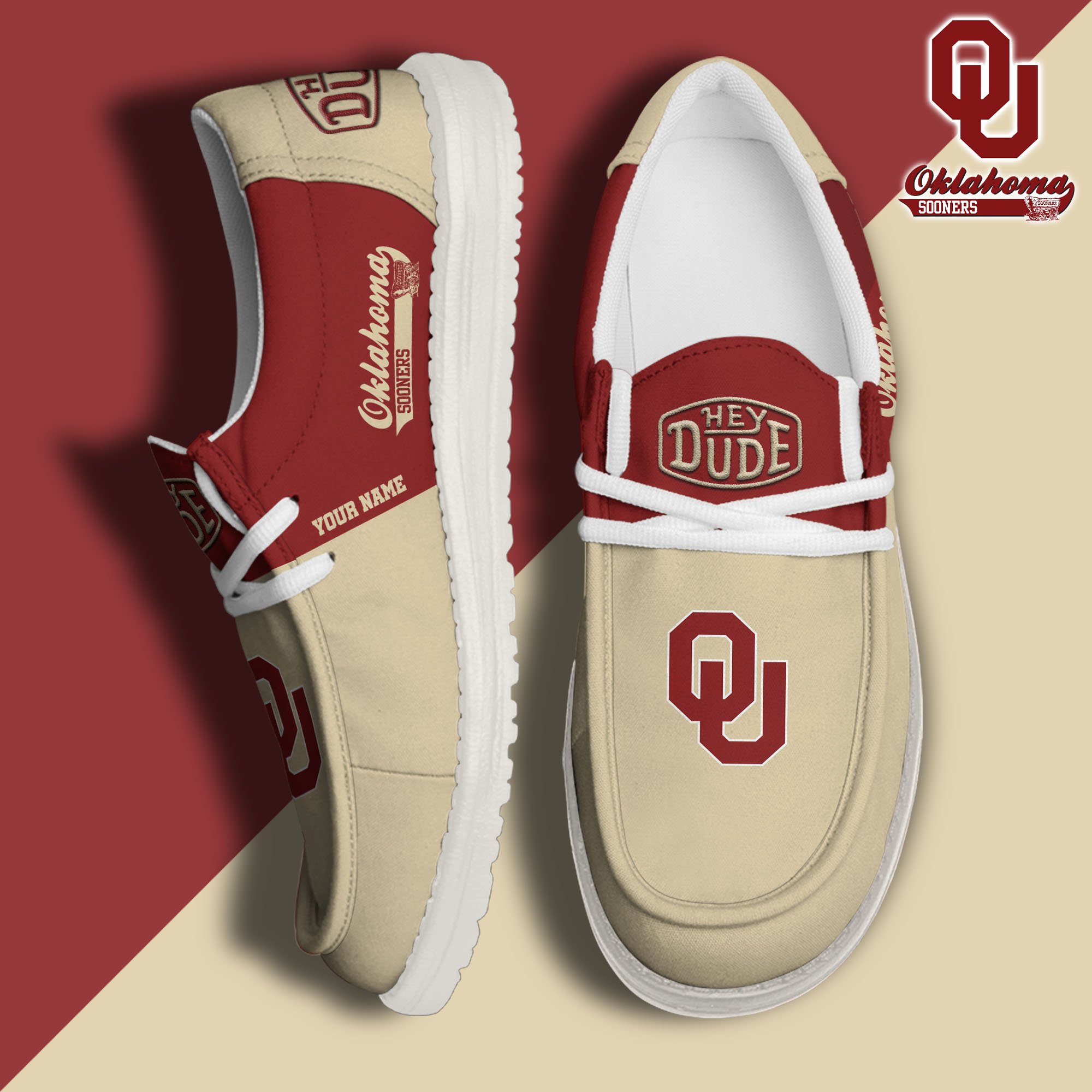 Oklahoma Sooners Sport Hey Dude Canvas Loafer Shoes Custom Your Name, Sport Team Shoes, Sport Gifts ETRG-61849