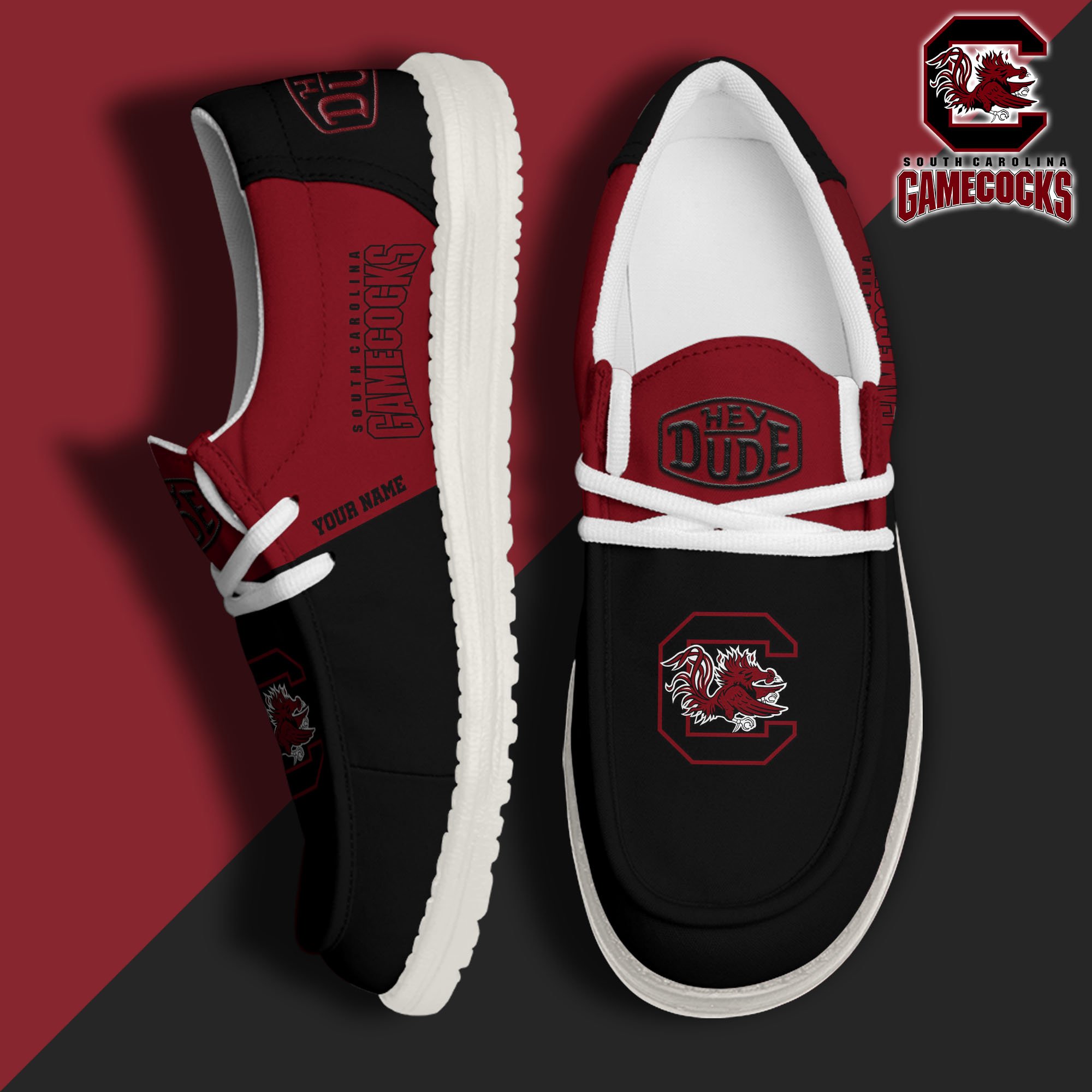 South Carolina Gamecocks Sport Hey Dude Canvas Loafer Shoes Custom Your Name, Sport Team Shoes, Sport Gifts ETRG-61849