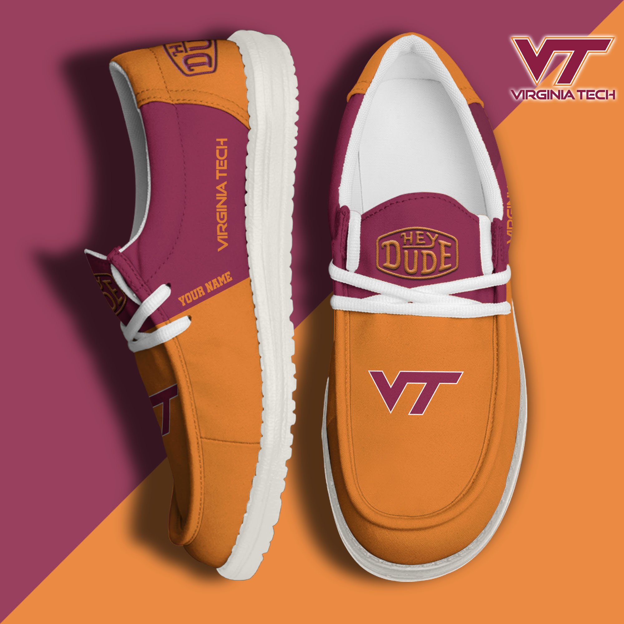 Virginia Tech Hokies Sport Hey Dude Canvas Loafer Shoes 2024 Version Custom Your Name, Sport Team Shoes, Sport Gifts ETRG-61849