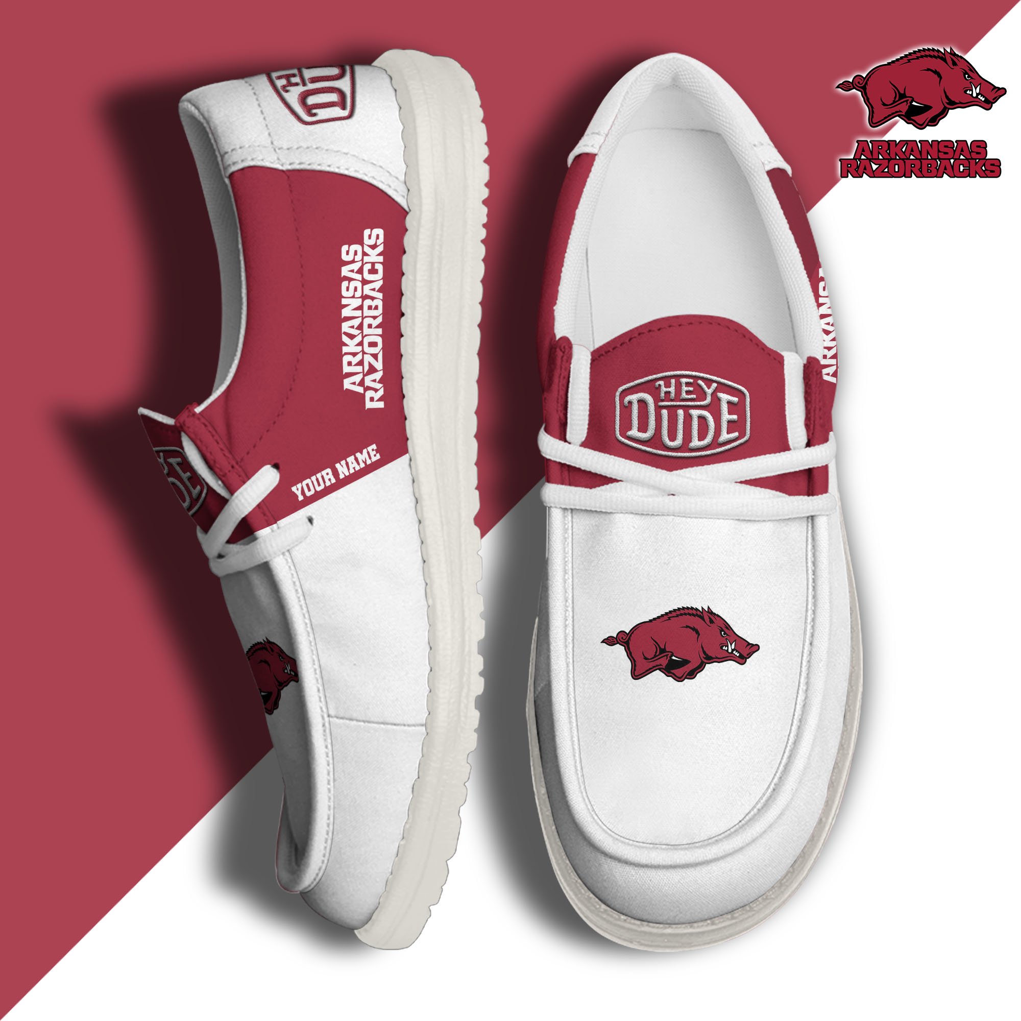 Arkansas Razorbacks Sport Hey Dude Canvas Loafer Shoes 2024 Version Custom Your Name, Sport Team Shoes, Sport Gifts ETRG-61849