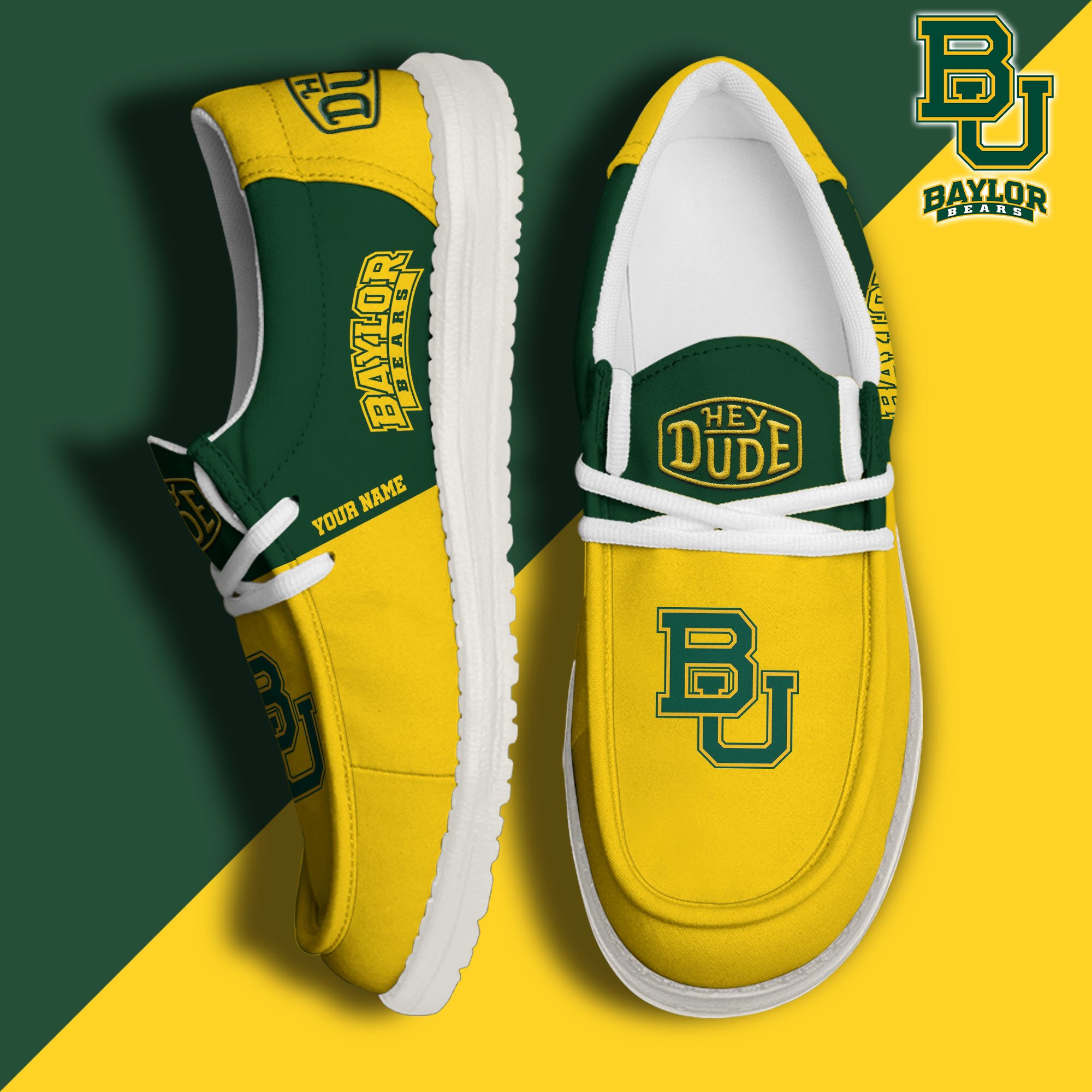 Baylor Bears Sport Hey Dude Canvas Loafer Shoes 2024 Version Custom Your Name, Sport Team Shoes, Sport Gifts ETRG-61849