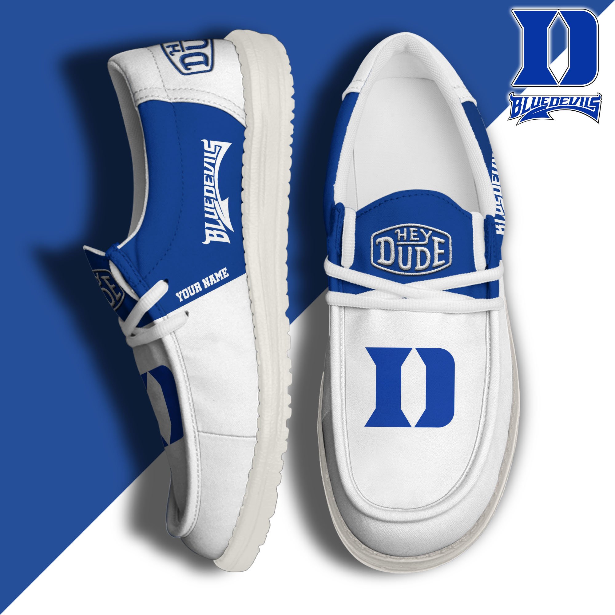 Duke Blue Devils Sport Hey Dude Canvas Loafer Shoes 2024 Version Custom Your Name, Sport Team Shoes, Sport Gifts ETRG-61849