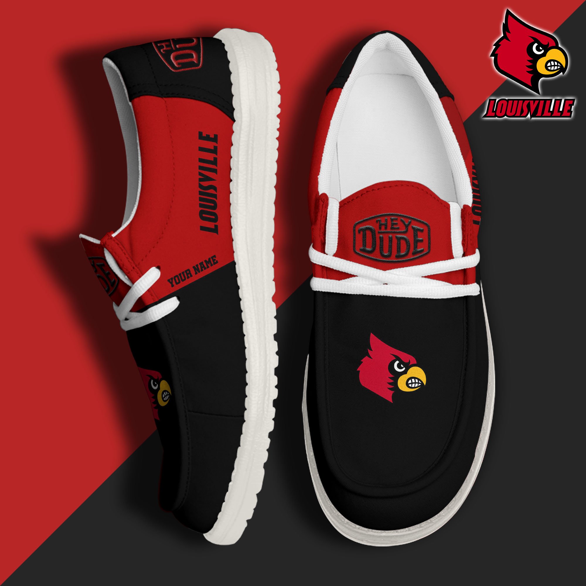 Louisville Cardinals Sport Hey Dude Canvas Loafer Shoes 2024 Version Custom Your Name, Sport Team Shoes, Sport Gifts ETRG-61849