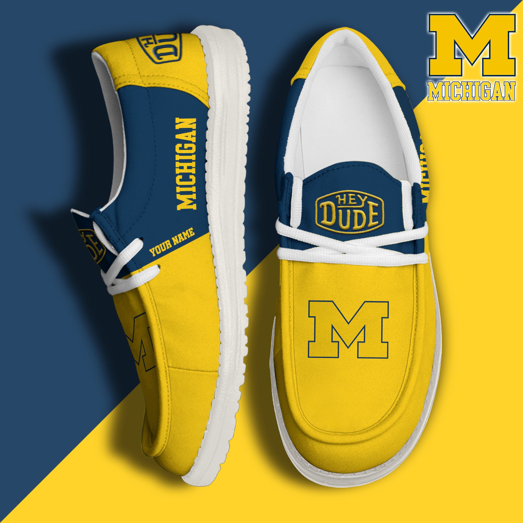 Michigan Wolverines Sport Hey Dude Canvas Loafer Shoes 2024 Version Custom Your Name, Sport Team Shoes, Sport Gifts ETRG-61849