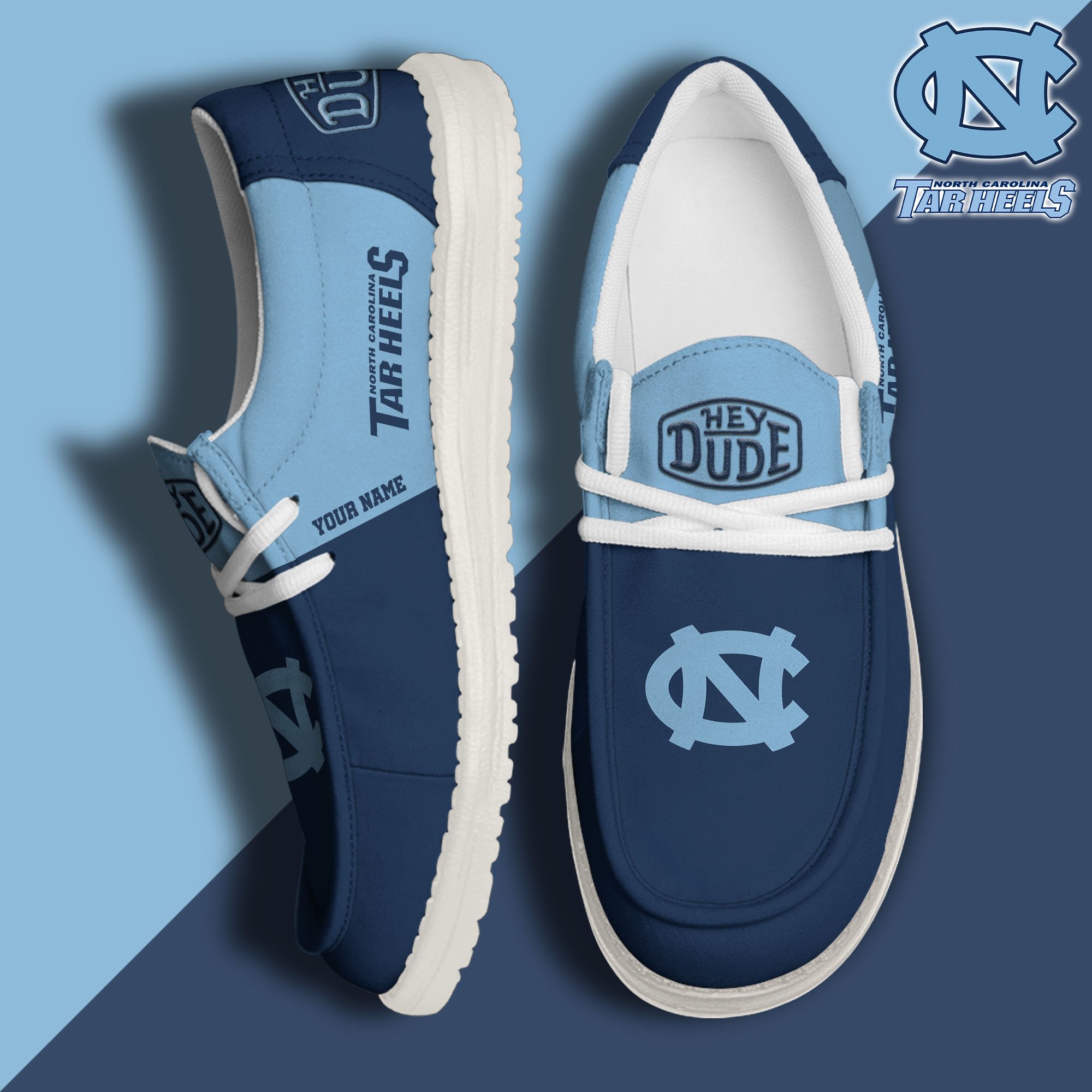 North Carolina Tar Heels Sport Hey Dude Canvas Loafer Shoes 2024 Version Custom Your Name, Sport Team Shoes, Sport Gifts ETRG-61849