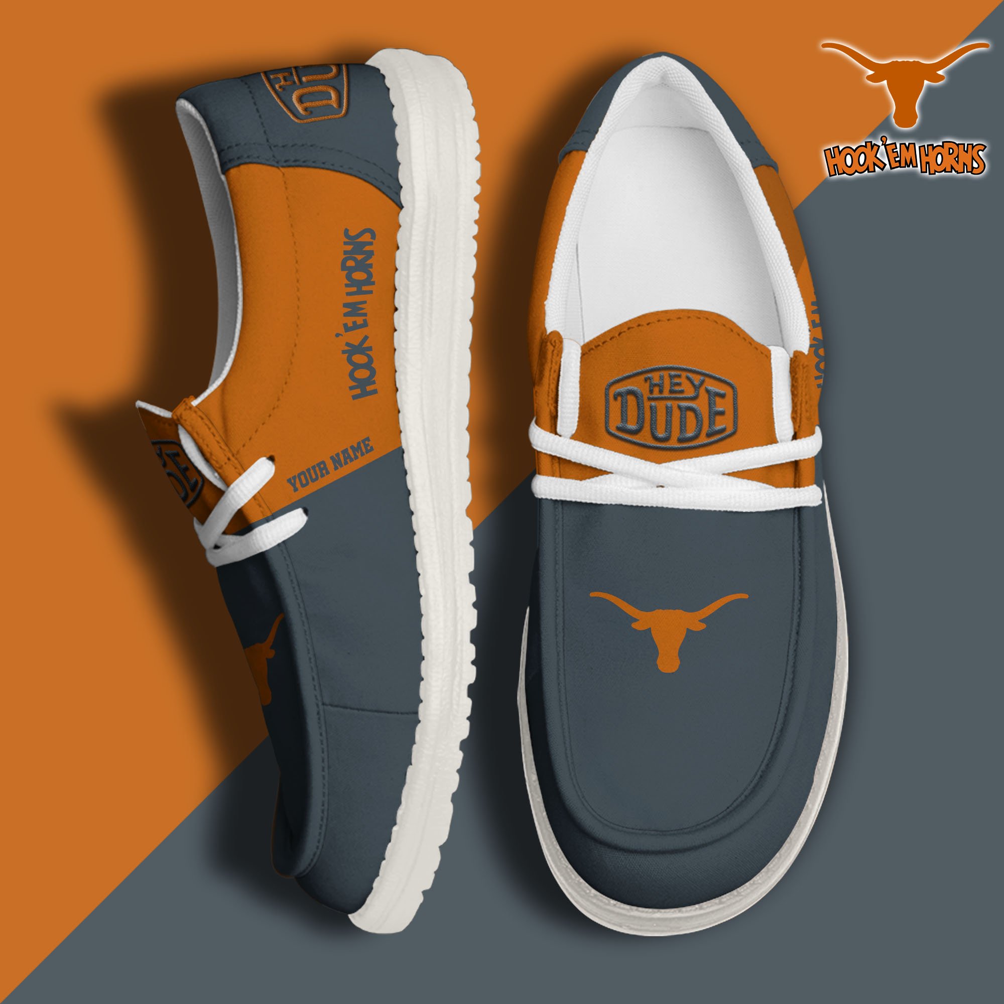 Texas Longhorns Sport Hey Dude Canvas Loafer Shoes Custom Your Name, Sport Team Shoes, Sport Gifts ETRG-61849