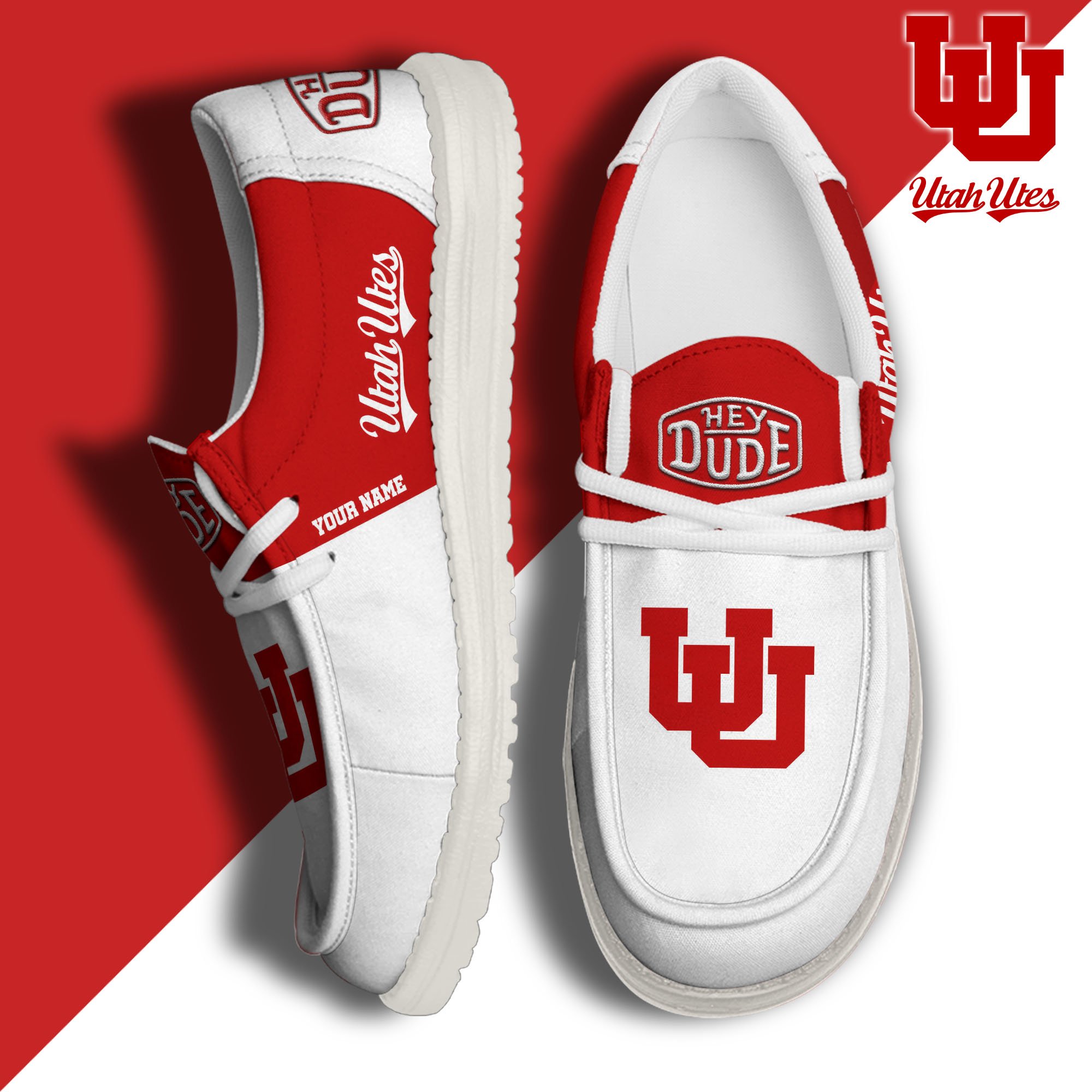 Utah Utes Sport Hey Dude Canvas Loafer Shoes 2024 Version Custom Your Name, Sport Team Shoes, Sport Gifts ETRG-61849