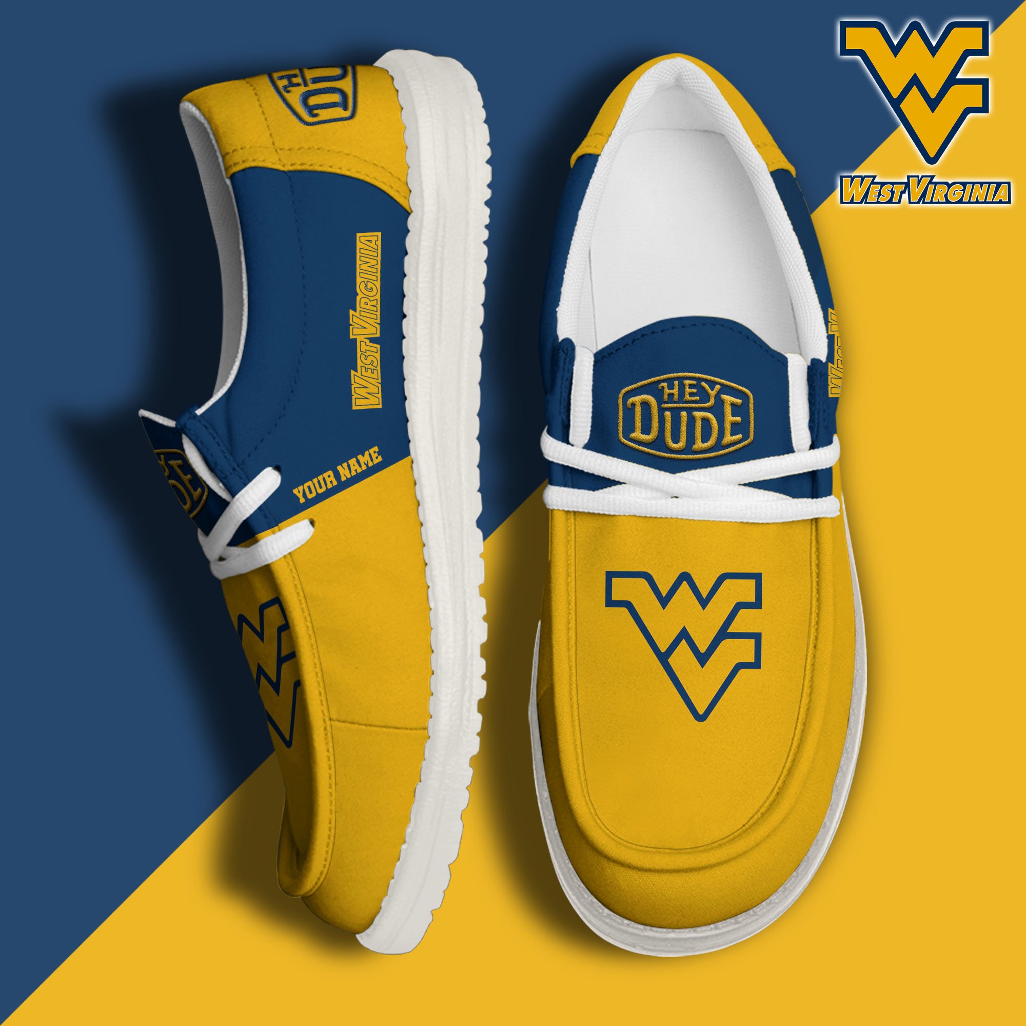 West Virginia Mountaineers Sport Hey Dude Canvas Loafer Shoes 2024 Version Custom Your Name, Sport Team Shoes, Sport Gifts ETRG-61849