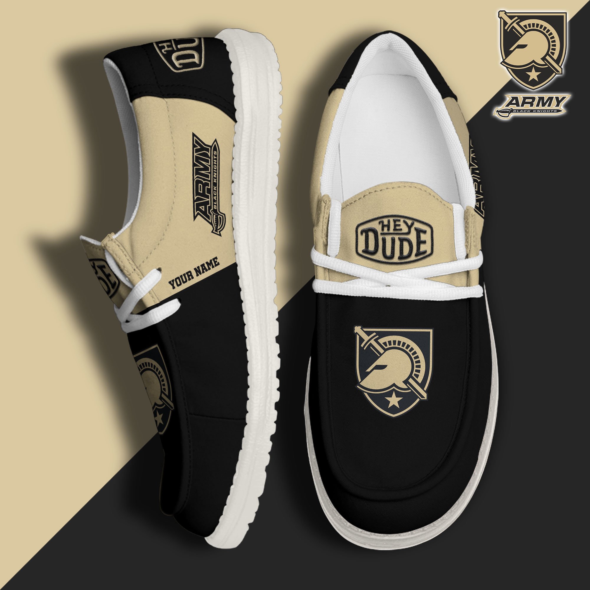 Army Black Knights Sport Hey Dude Canvas Loafer Shoes 2024 Version Custom Your Name, Sport Team Shoes, Sport Gifts ETRG-61849