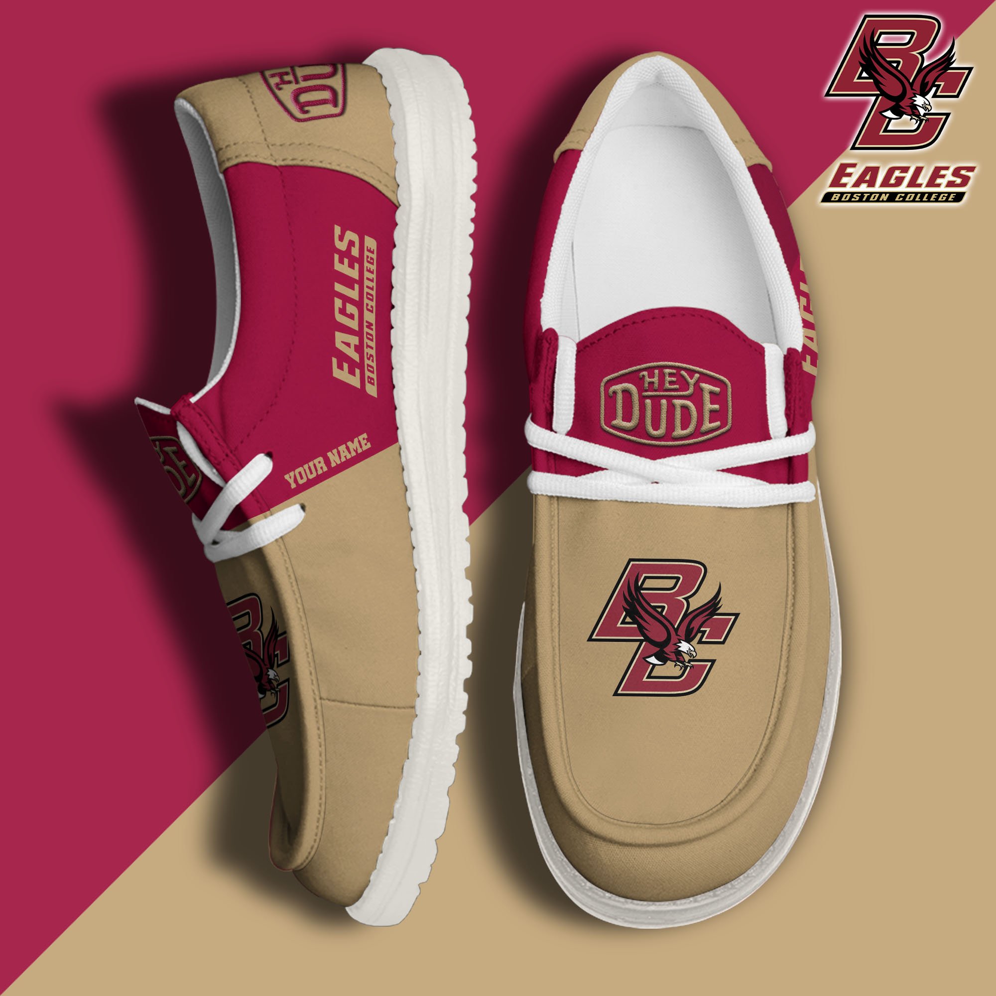 Boston College Eagles Sport Hey Dude Canvas Loafer Shoes 2024 Version Custom Your Name, Sport Team Shoes, Sport Gifts ETRG-61849